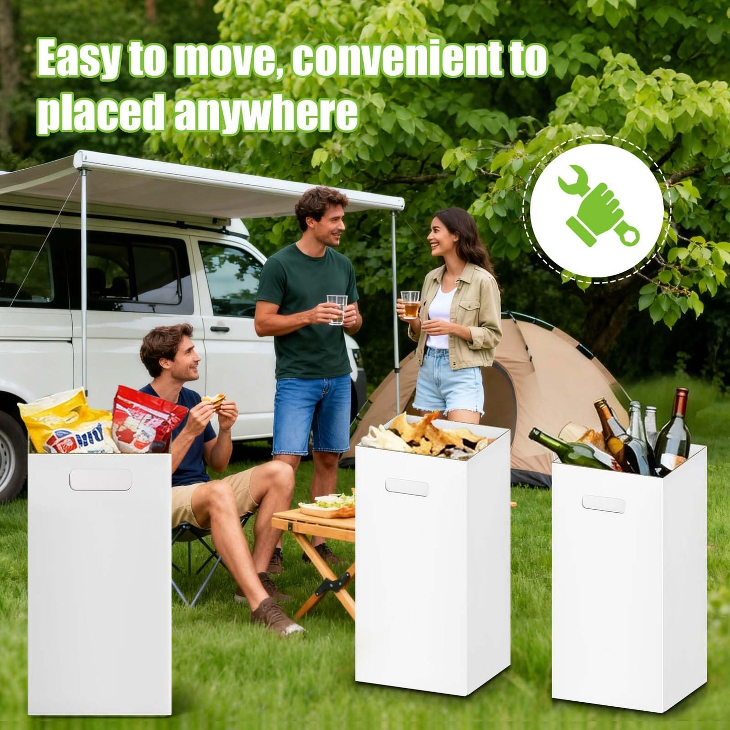 Ickimee 4 Pack 30 Gallon Extra Strong Corrugated Cardboard Disposable Trash Cans for Parties & Events – Heavy Duty Reusable Portable Garbage Cans, Recycling Trash Bins, (White, 30" H x 14" W x 14" D)
