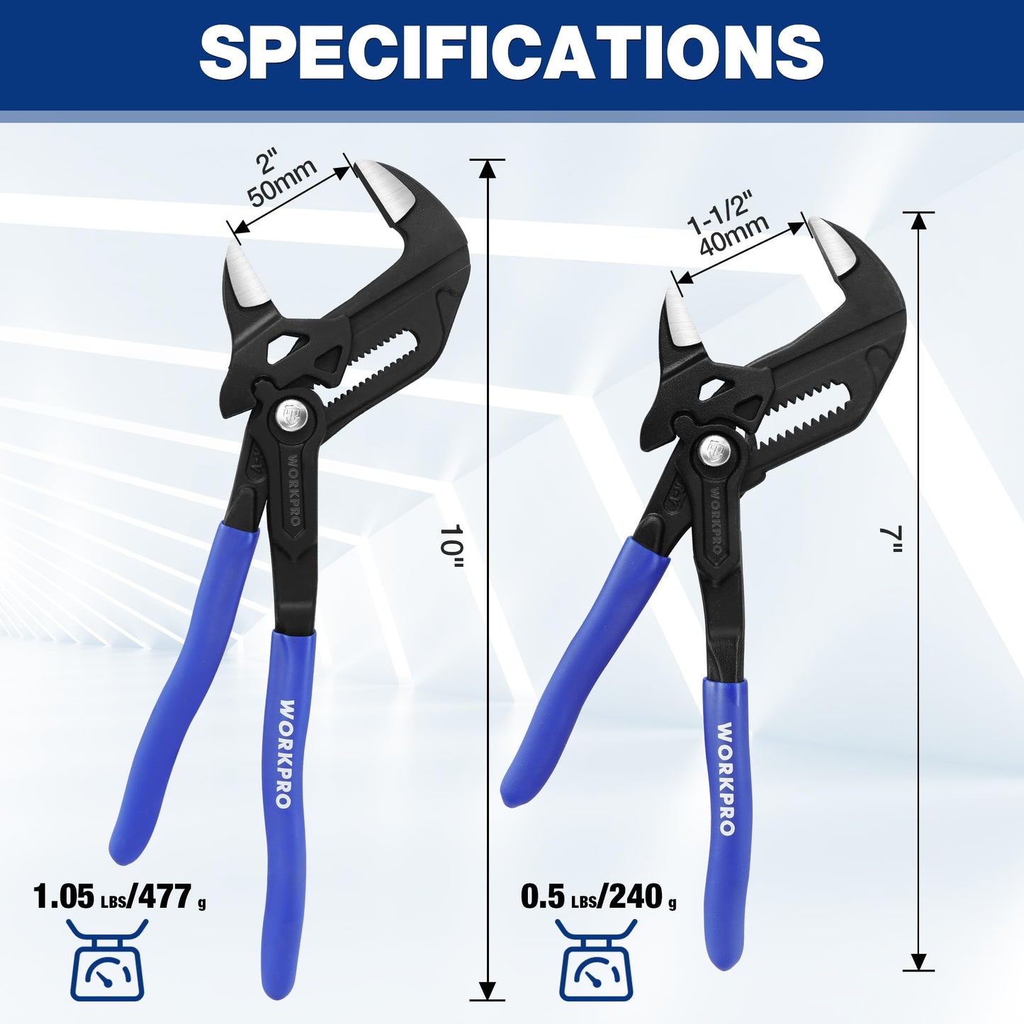 WORKPRO Pliers Wrench Set, 7 & 10-Inch CR-V Construction Wrench Pliers, Adjustable Parallel Smooth Jaw Pliers, Black Finish, Groove Lock Mechanism