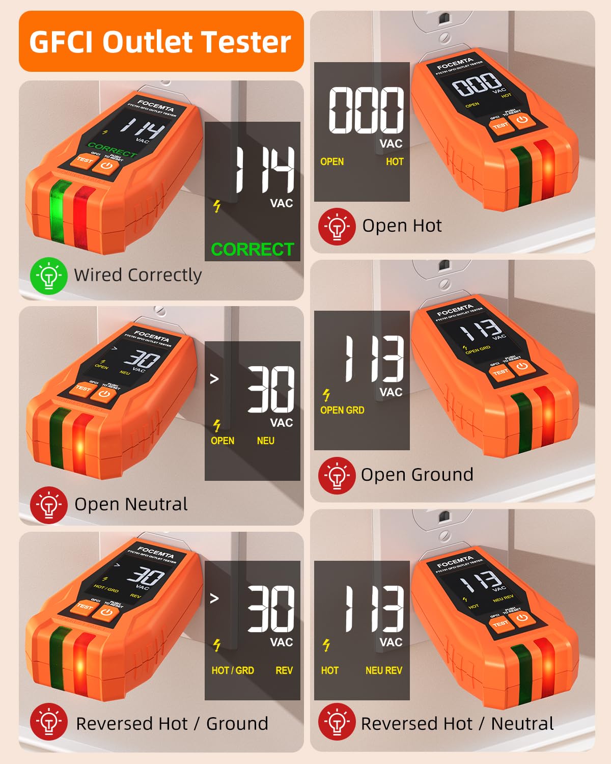 Focemta Circuit Breaker Finder & GFCI Outlet Tester with Digital LCD Display, 90-135V Electrical Circuit Tracer Tool for Electricians/DIY – Lightweight (Includes Batteries & Carrying Case)