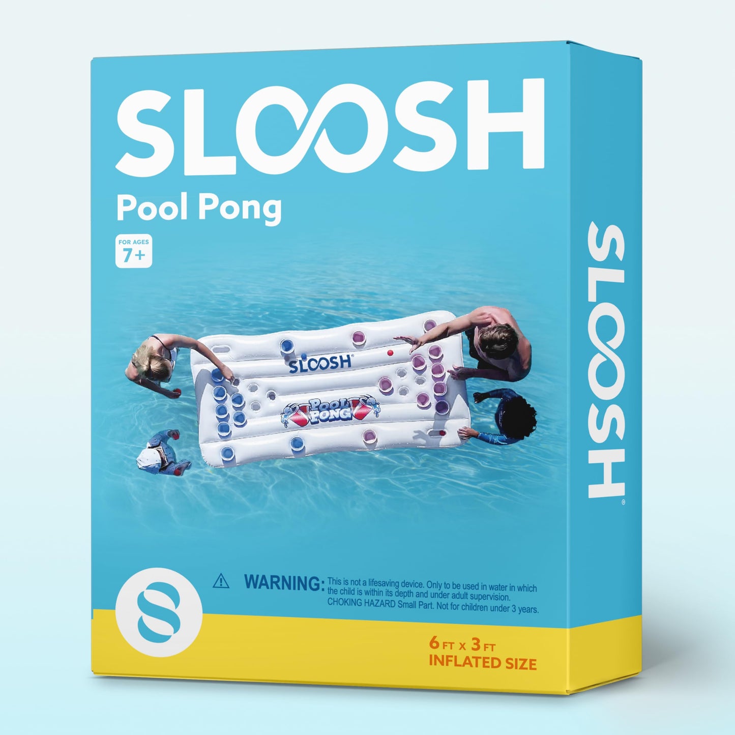 SLOOSH Inflatable Pool Pong Table Lounge, Pool Games for Adults 6x3 FT Pool Floats, Pool Pong Party Floating Raft Toys with10 Pong Balls for Pool Party