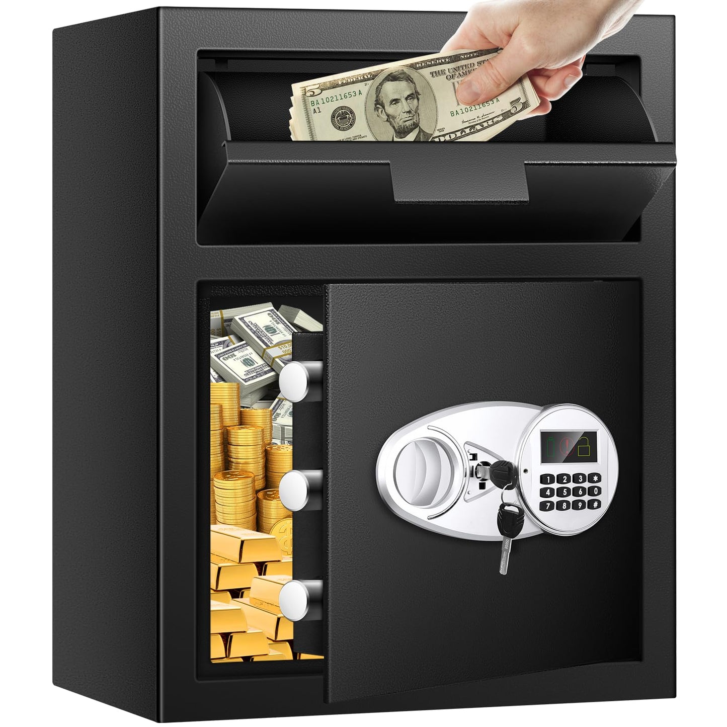 2.2 Cuft Depository Safe for Business with Quick Place Drop Slot, Cash Drop Safes with Digital Combination LCD Display and Anti-Fishing, Security Drop Safe for Cash, Mail, Checks, Document