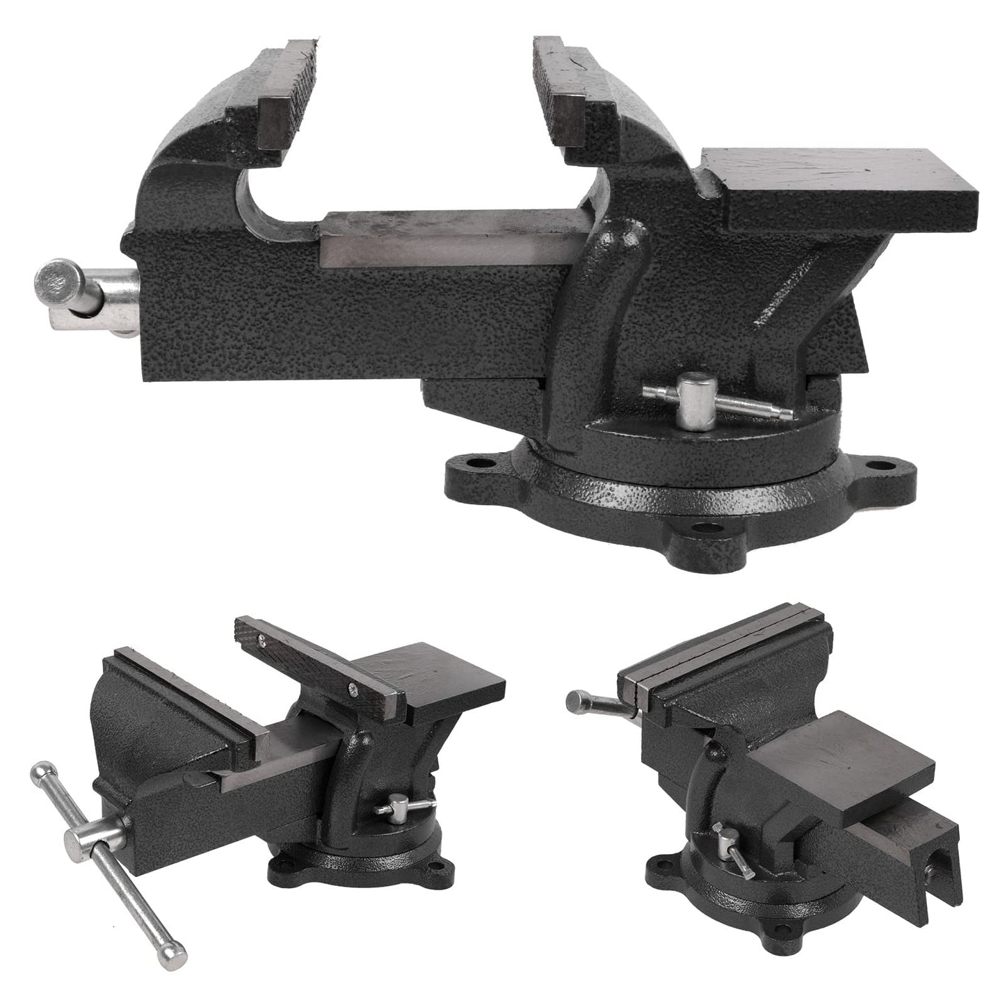 6" Heavy Duty Bench Vise, Pipe Vise Bench Vices with Anvil Swivel Table Top Clamp Locking Base, Double Swivel Rotating Vise Head& Body Rotates 360°-Black