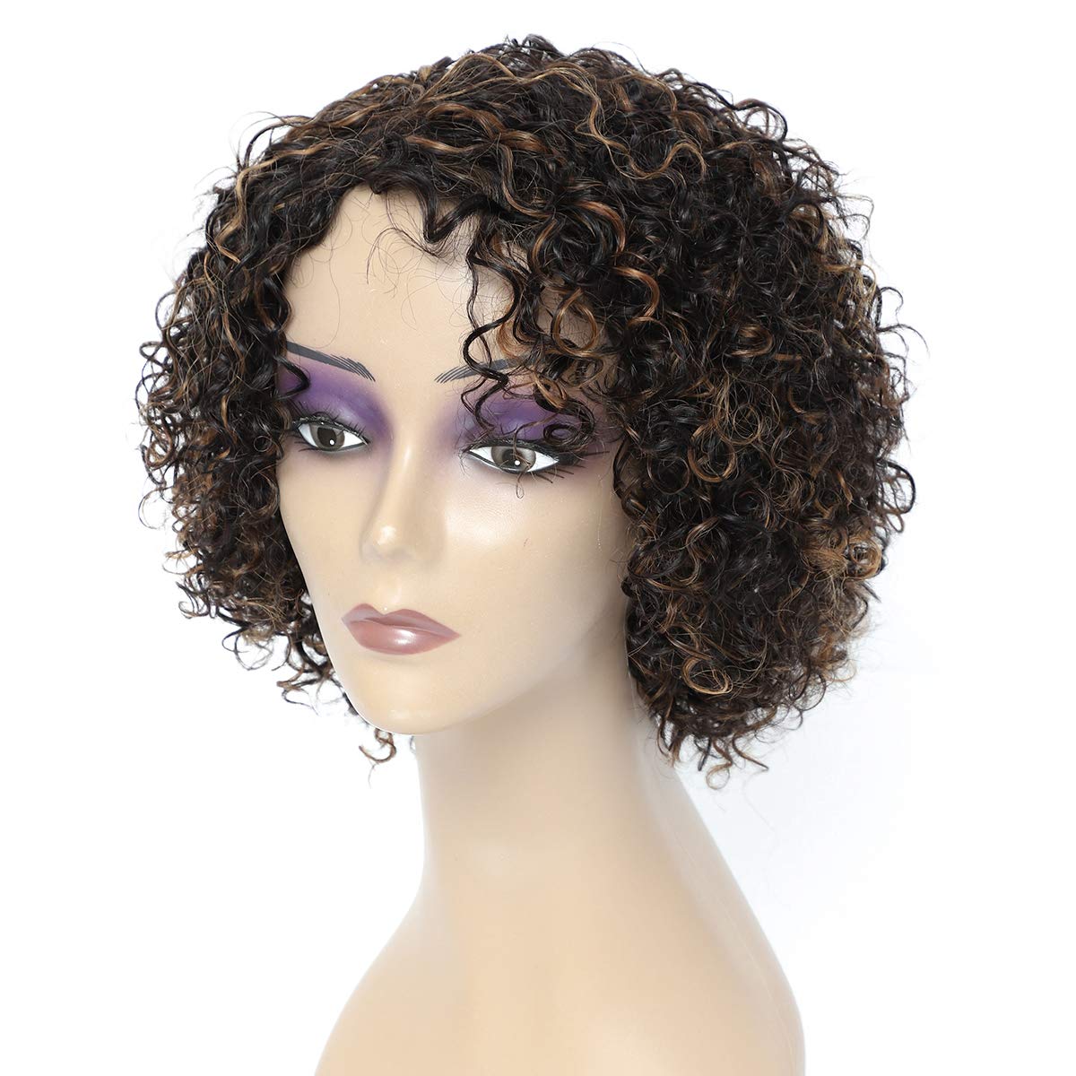 HUA Human Hair Wigs for Black Women, 8 Inch Short Curly, Brazilian Hair, Kinky Curl, 1B/30