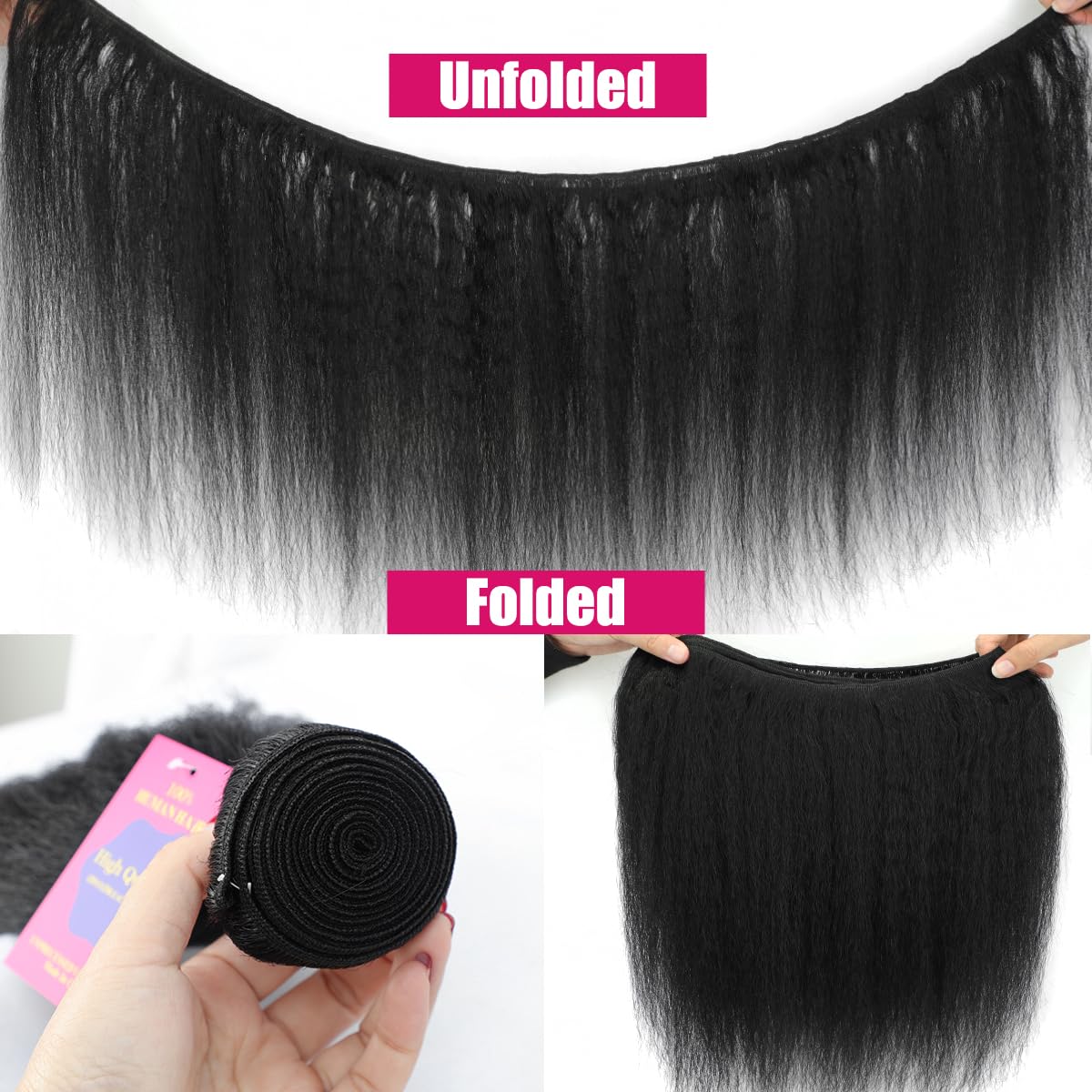 18 inch Kinky Straight Bundles Yaki Straight Human Hair 1 Bundles Natural Black Color 100% Unprocessed Brazilian Virgin Hair Kinky Straight Human Hair For Black Women