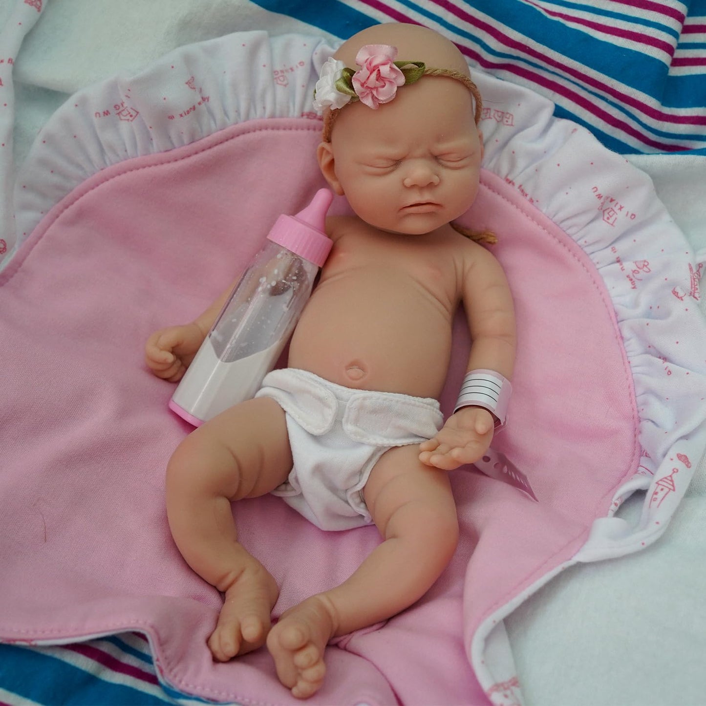 12" Micro Preemie Full Body Silicone Baby Doll Girl,Realistic Soft Silicone Newborn Baby Doll, Real Full Body Silicone Reborn Baby Dolls with Feeding Accessories