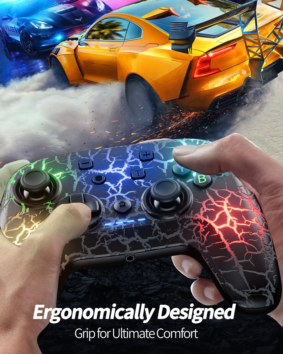 2 Pack Wireless Switch Controller, 1000mAh Switch Pro Controller with 9 Color LED, Programmable, Dual Vibration,6-Axis Gyro, Motion, Turbo, Share, Wake Up, Screenshot, Compatible with Switch/Switch Lite/OLED/PC