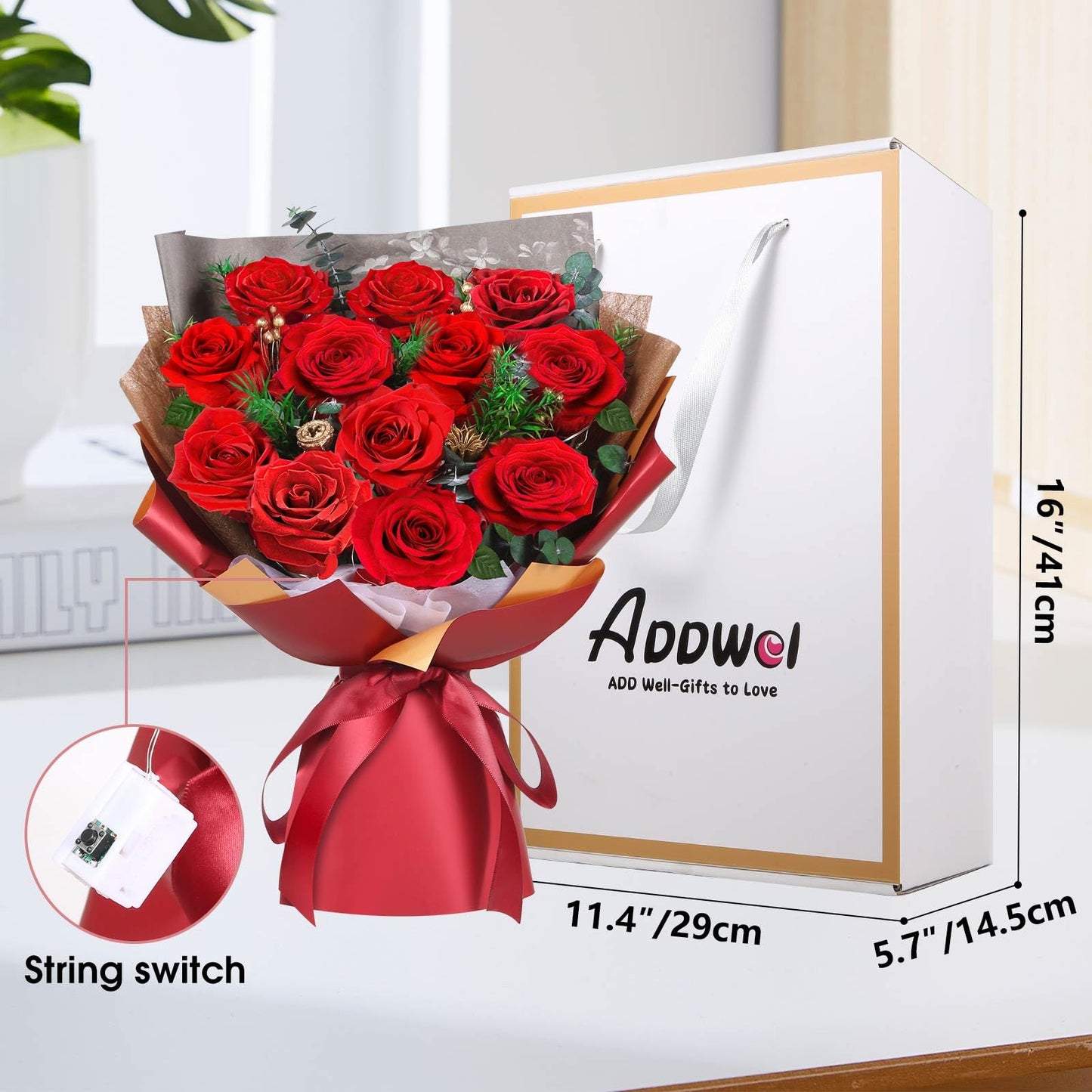 ADDWel Preserved Red Rose Bouquet – Real Long-Lasting Flowers Gift for Wife, Girlfriend, Mom – Romantic Anniversary, Birthday, Graduation Gifts for Her