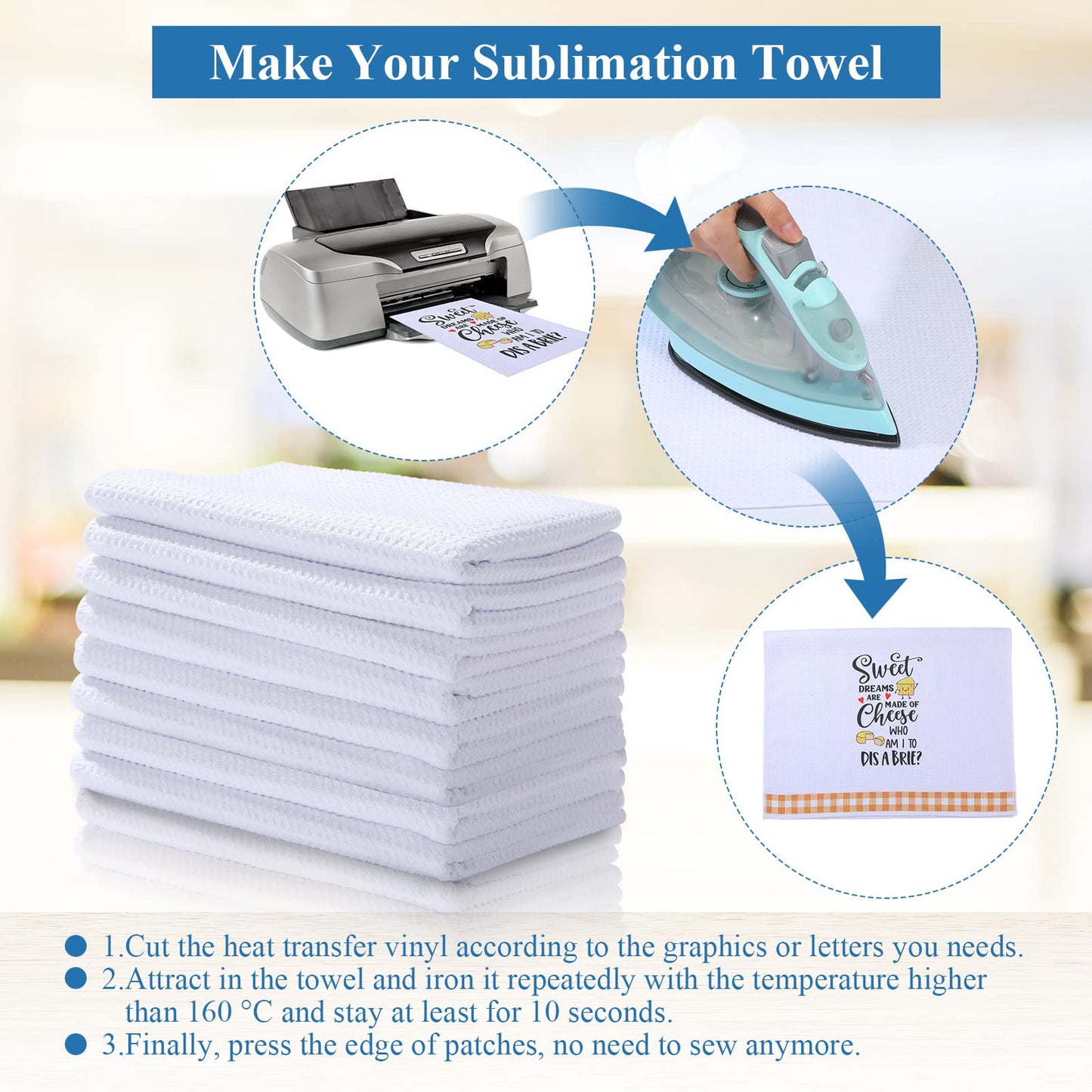 Breling Sublimation Kitchen Towel Blanks 16 x 24Inch, Microfiber Waffle Weave Sublimation Tea Towels Fast Drying Absorbent for Home Kitchen Gifts(24 Pieces)