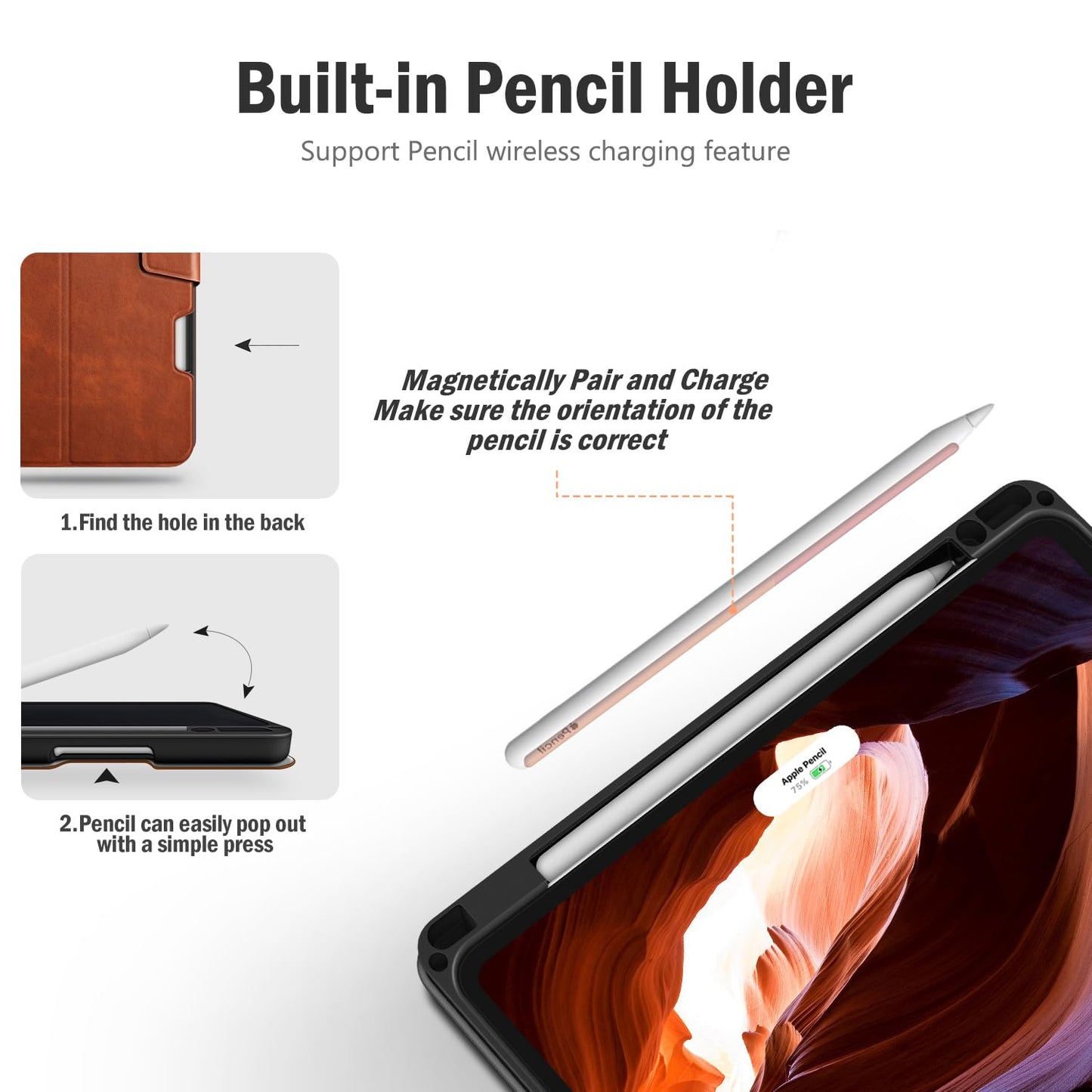 Antbox Case for iPad Air 11-inch M3 (2025) / M2 (2024), iPad Air 5th/4th Generation 10.9'' Vegan Leather with Pencil Holder Typing Angle Auto Sleep/Wake Muti-Stand (Brown)