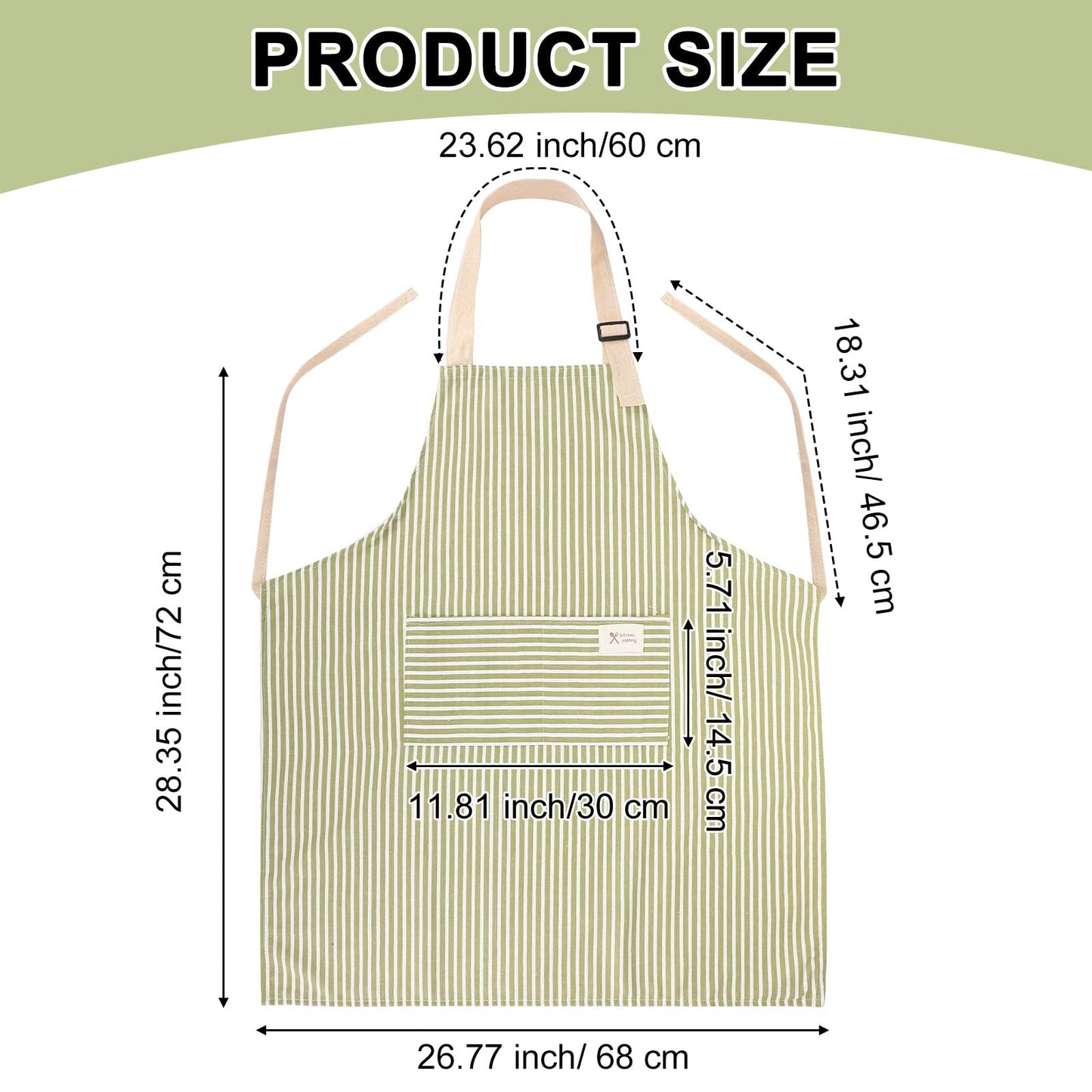 Janmercy 24 Pcs Aprons for Women Men with 2 Pockets Linen Cooking Kitchen Apron Adjustable Bib Chef Apron Bulk Aprons Unisex(Brown/green,Thin Stripes)