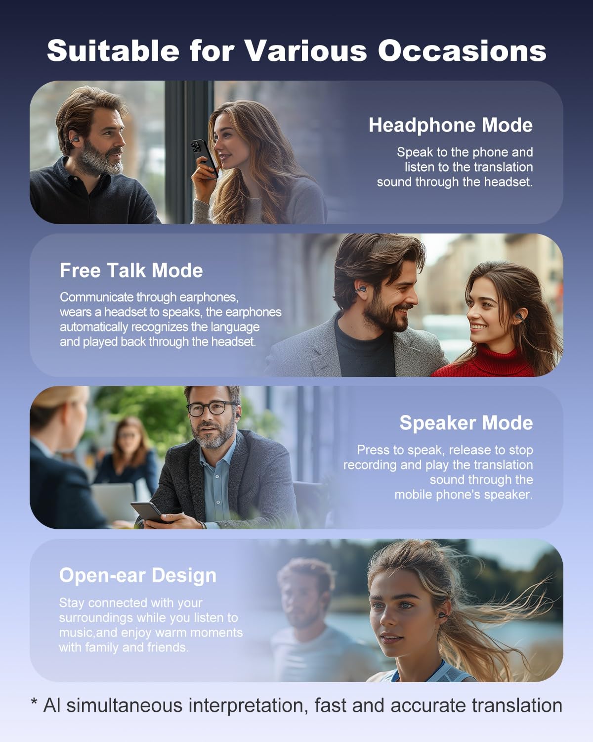 AMINY Open Ear Earbuds - Comfort Clip-On Earbuds, Lightweight Open Ear Headphones with 163 Languages AI Translation and Anti-Drop Design, 48H Play Bluetooth 5.4 Fit Sports Travel