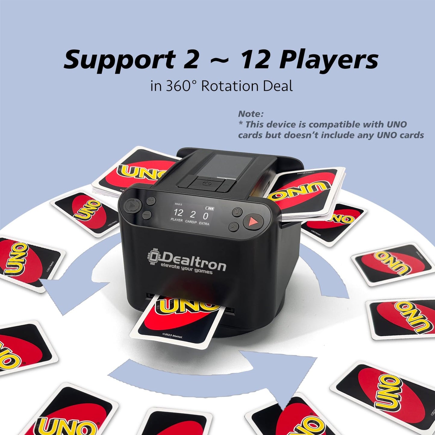 All-in-One Automatic Card Shuffler and Dealer,with 8 Remotes,Programmable Dealer,Card Shuffler 2 Deck,360° Rotation,Ultra Quiet,Rechargeable,up to 12 Players,for All Card Games (Shadow Black)