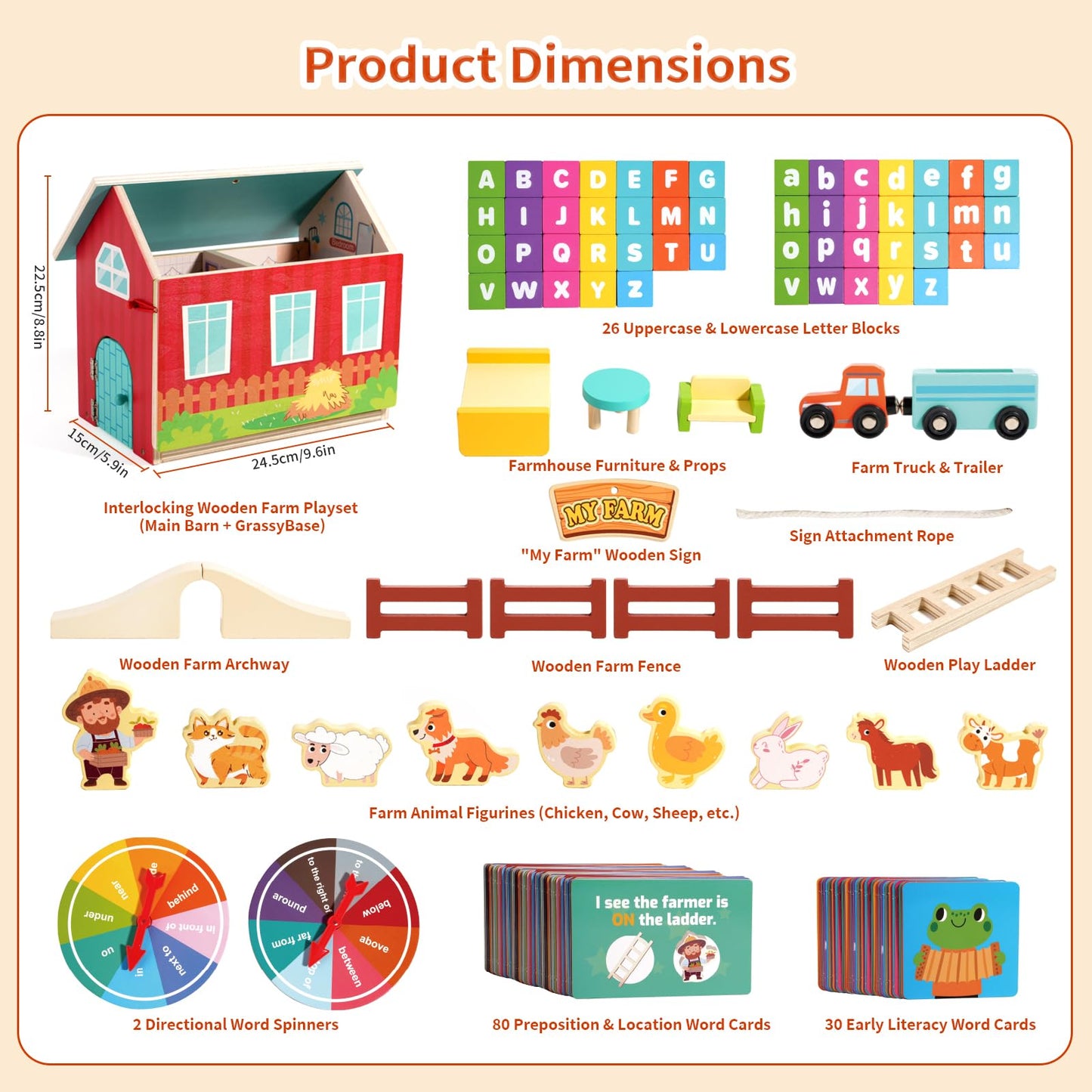 INIFEIDALA Montessori Wooden Farm Animals Toys – Preschool Educational Toy for Speech Therapy & Learning Development, for Toddler Boys & Girls Ages 3+