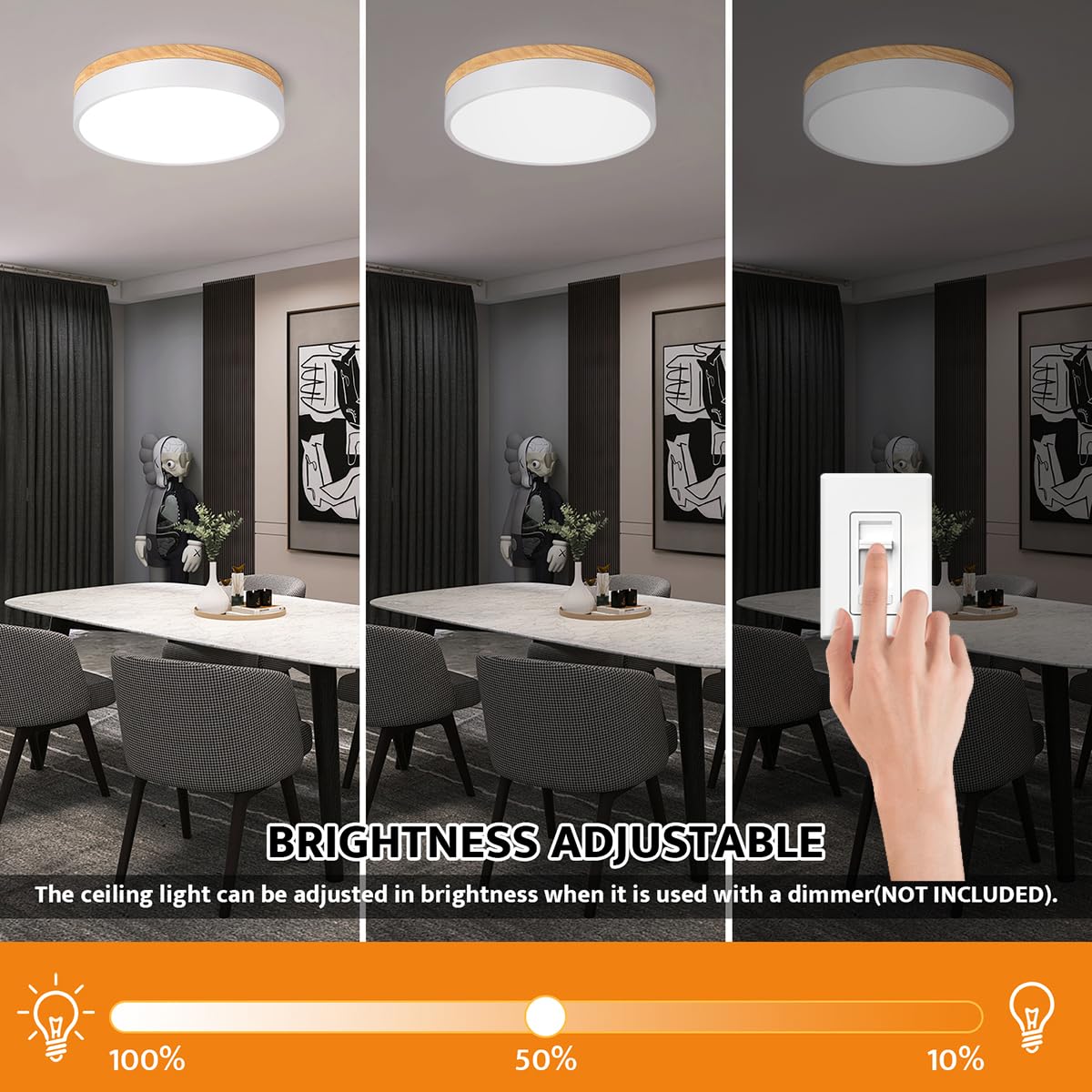 Yiisem Dimmable Wood LED Flush Mount Ceiling Light, 5CCT 2700K-6000K Modern Round Close to Ceiling Lighting Fixtures, Minimalist White Ceiling Lamp for Bedroom, Kitchen, Hallway, Laundry Room