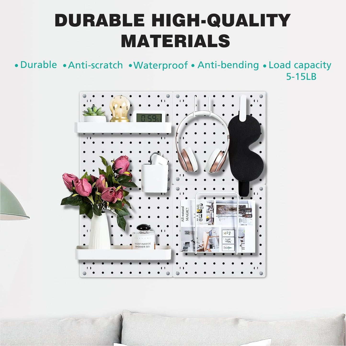 12Pcs Peg board, Pegboard Wall Organizer Panels, Wall Mount Display Small Pegboard Kits, Pegboard, Peg Boards for Wall Craft Room, for Kitchen, Garage, Workshop, Tool Accessories - White Pegboard