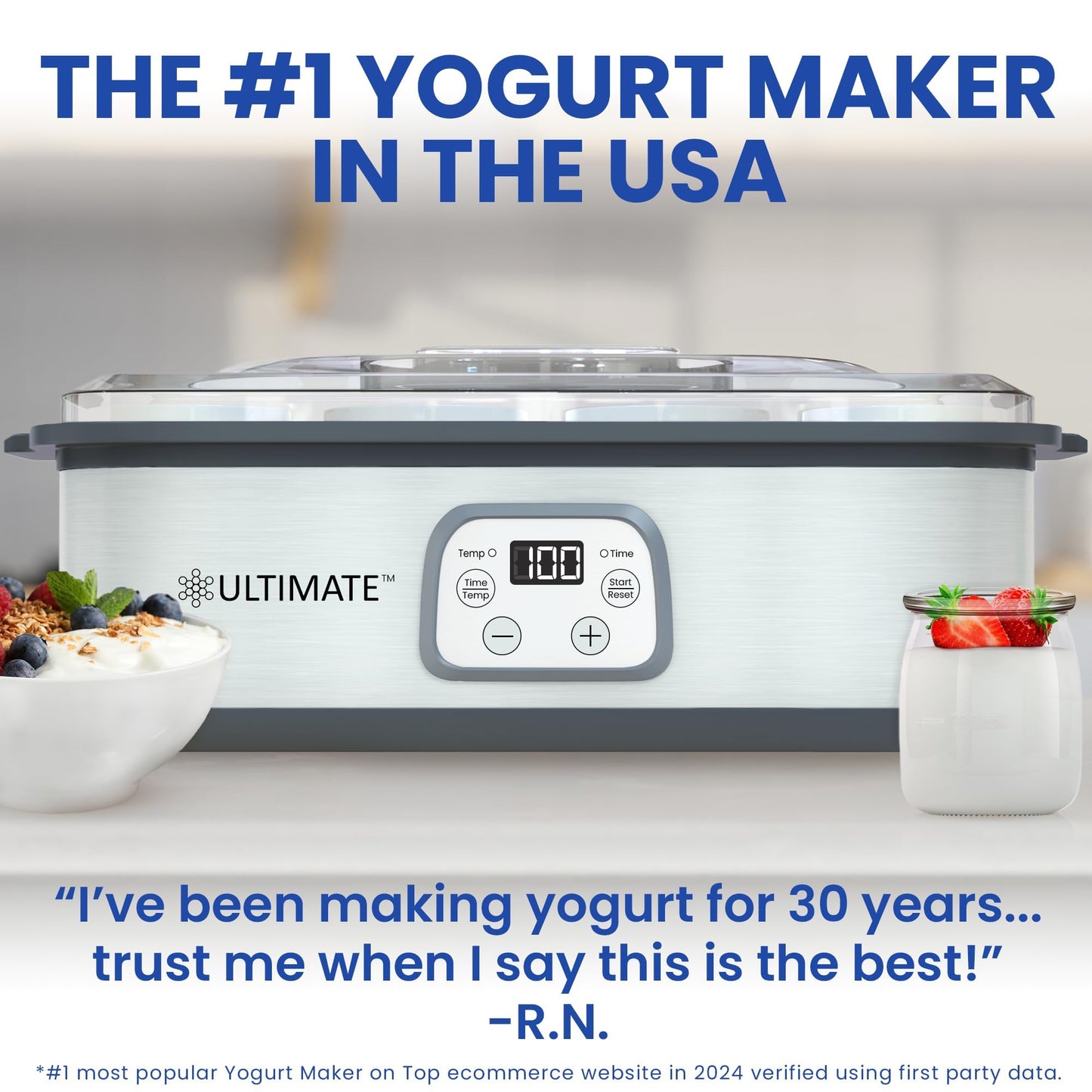 Ultimate Probiotic Yogurt Maker with Adjustable Time & Temp Control - Make Trillions of Live Probiotics with Two 1-Quart Containers for Larger Batches - Greek Yogurt Maker - ULTIMATE LIFETIME WARRANTY