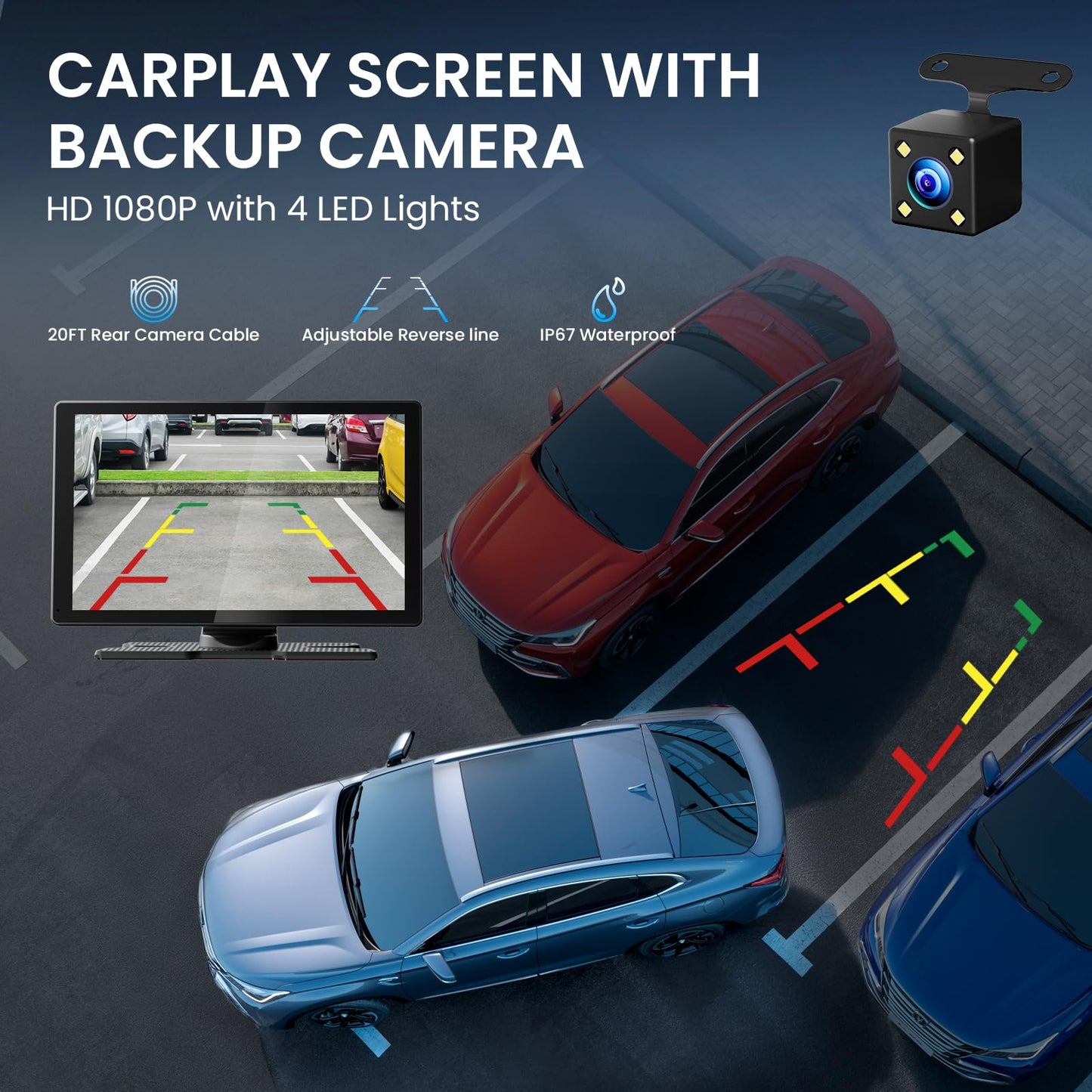 TECXERLLON 9.0" Wireless CarPlay Screen for Car, Android Auto Screen for Car with Backup Camera, Portable Touchscreen car Stereo with GPS Navigation/Mirror Link/Voice Control/Bluetooth/FM/AUX