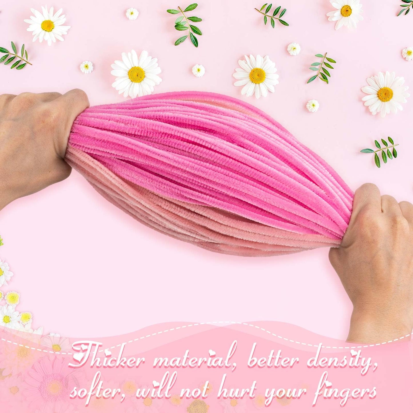 Peryiter 12 Inch Pipe Cleaners Flowers Set 1000 Pcs Chenille Stems Craft Supplies Bulk for Tulip Bouquet Making, Art DIY Craft Projects Creative Gift Party Decorations (Pink Flower)