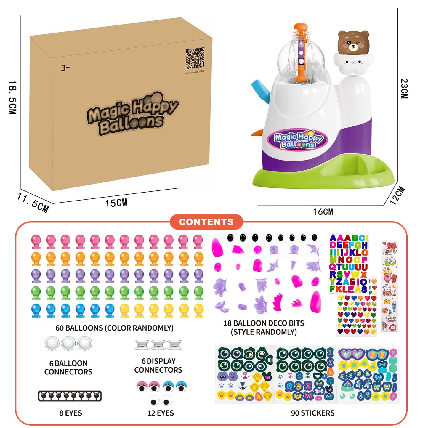 Magic Toy Gifts for Kids | Bear Pump Balloon Craft Set with 60 Pieces, Creative DIY Art Toy for Children Aged 3+, Funny Birthday and Holiday Party Supplies for Girls and