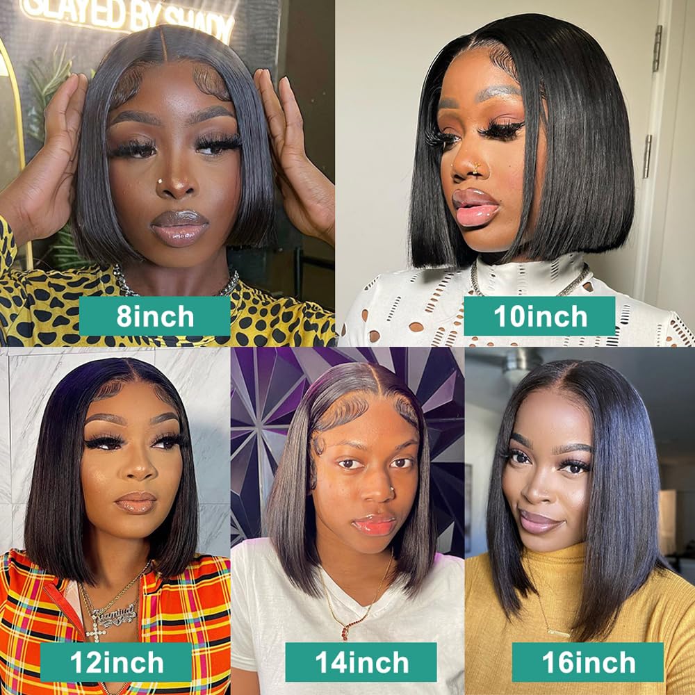 5X5 Bob Wig Human Hair Lace Front Wigs Human Hair Pre Plucked Transparent Glueless Wigs Short Bob 150% Density (5x5 Straight Bob Wig Black Color, 14 Inch)
