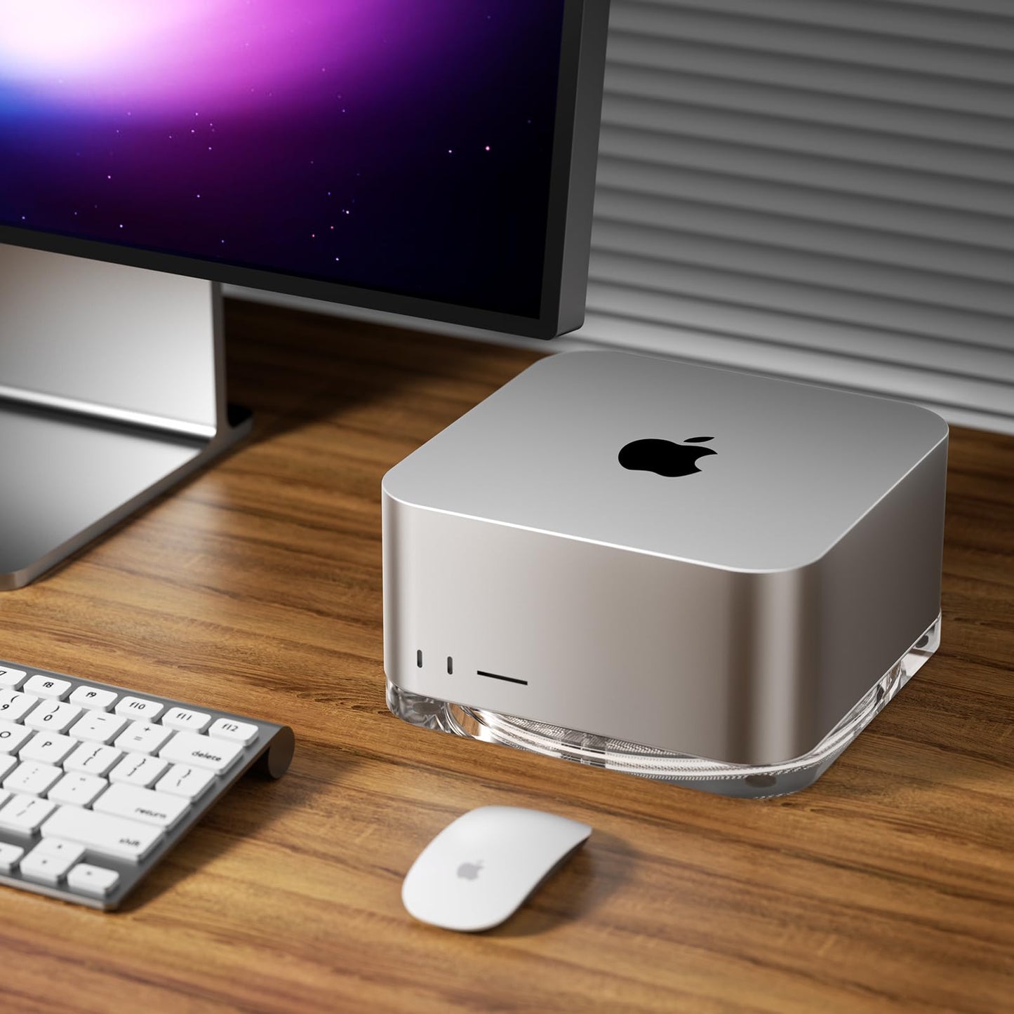HEWYIOS Transparent Acrylic mac Studio Stand, Built in Detachable air Filter Suitable for Mac Studio M2 Max, M2 Ultra, M1 Max, M1 Ultra Accessories,Cooling Desktop Bracket Mount