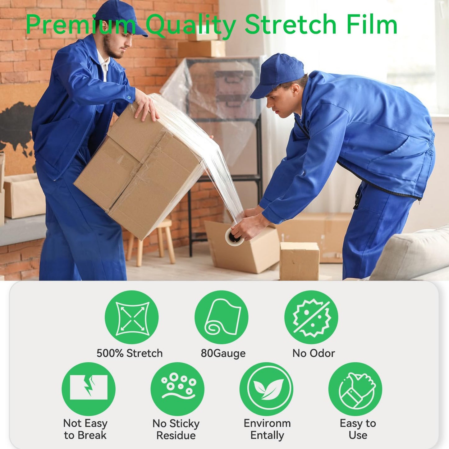 18 Inch Stretch Wrap Roll, Heavy Duty 1500ft Shrink Wrap Roll, Clear 80 Gauge Industrial Strength Stretch Film, Plastic Wrap for Pallet Wrapping Shipping Moving(4 Pack)