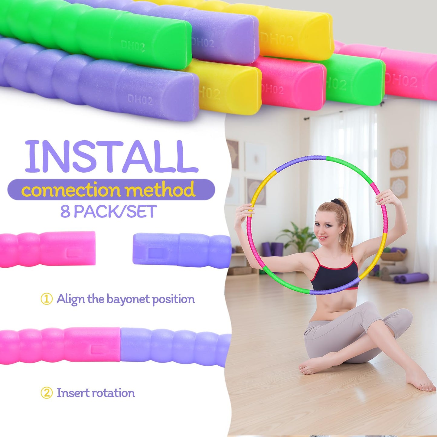 Vinsot Toy Hoop Detachable Plastic Hoops Exercise Equipment Toy Adjustable Rings for Sports Playing Party Game Dance Pet Training (8 Pieces)