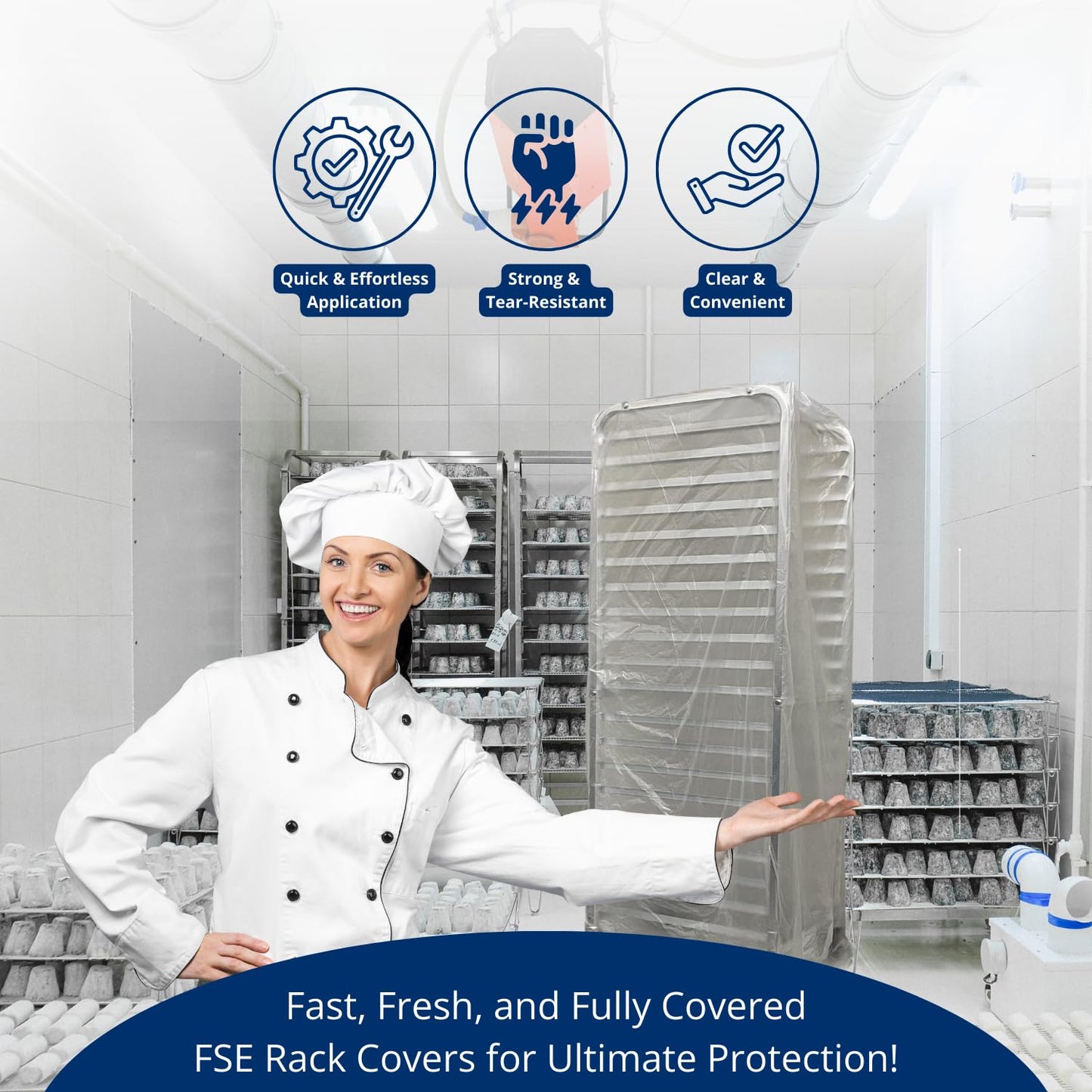 FSE Disposable Commercial Grade Sheet Pan/Bun Pan Rack Covers, 20.25" W x 26" D x 69" H, Clear, 50 Count