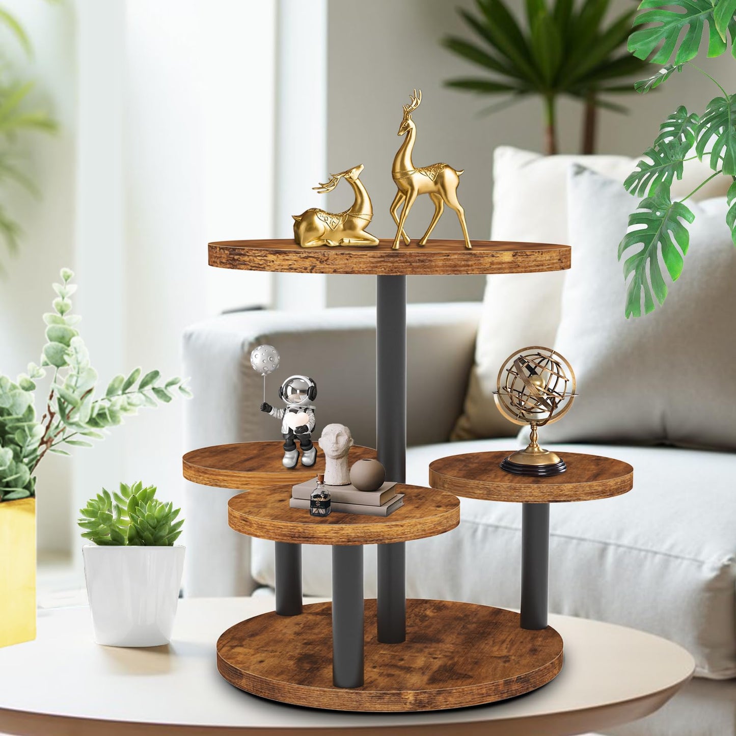 Cupcake Stand 4 Tier, 2 Pack 360° Rotatable Cupcake Stand, Rustic Industrial Wood Cupcake Tower Stand, Dessert Table Display Set Tiered Tray Stand, Round Serving Tray for Party Wedding Birthday