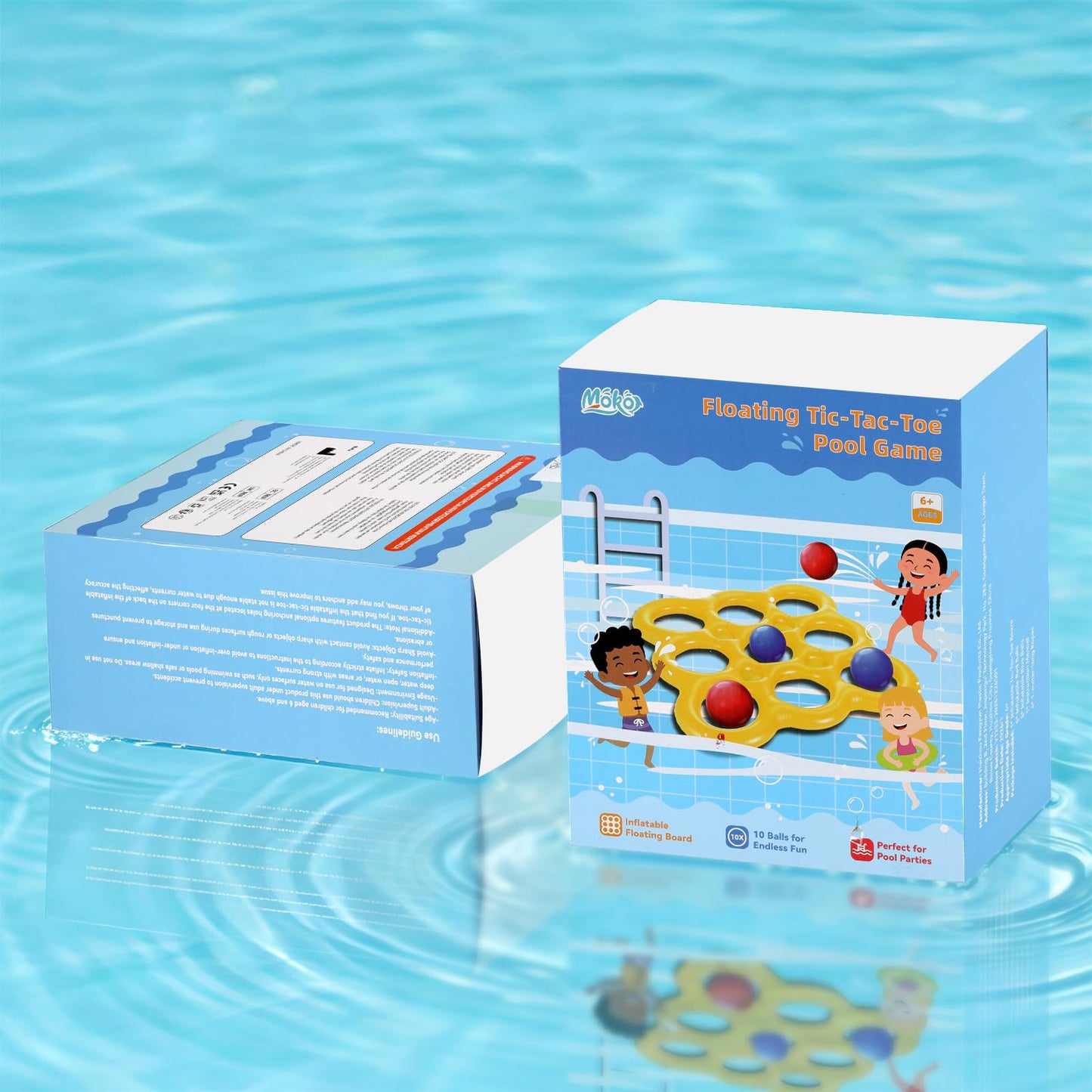 MoKo Pool Water Toys Tic-Tac-Toe Games Set, Inflatable Floats Toy with 10 Balls, Pool Games for Family Party Outdoor Beach Adults Teens Kids 2-10 Players, Lake Blue
