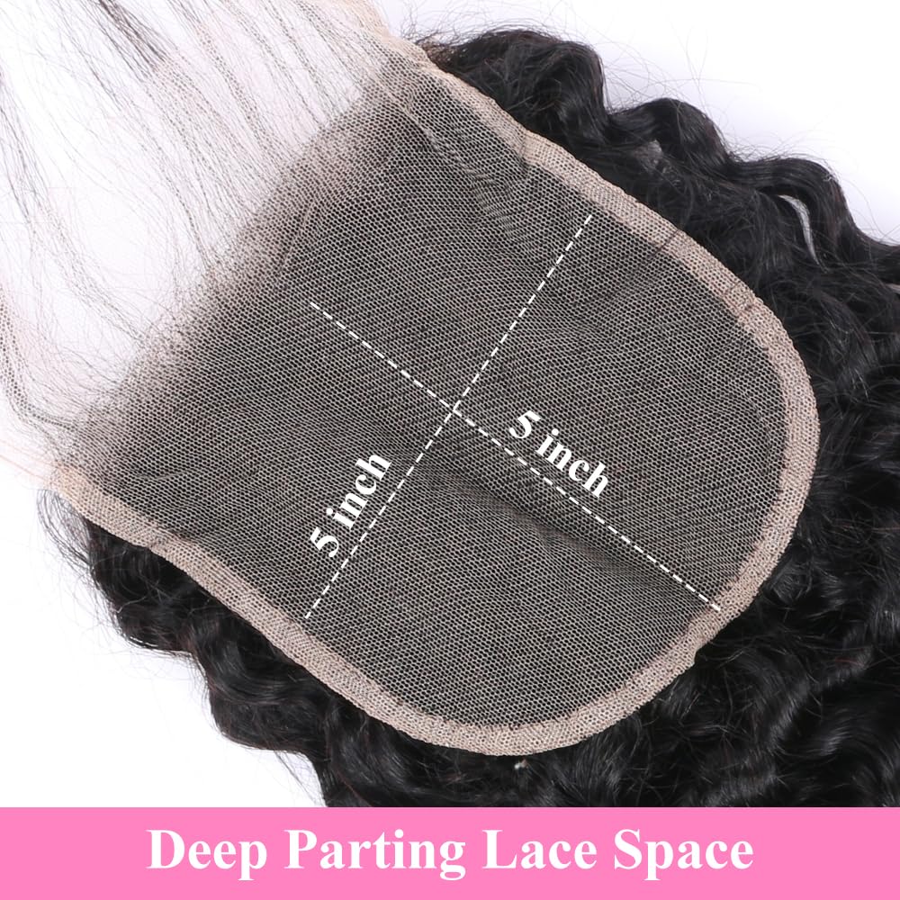 5x5 HD Lace Deep Wave Ultra-thin Transparent Lace Closure 12A Brazilian Virgin Human Hair Closure Free Part Pre Plucked with Baby Hair Natural Black 16 Inch