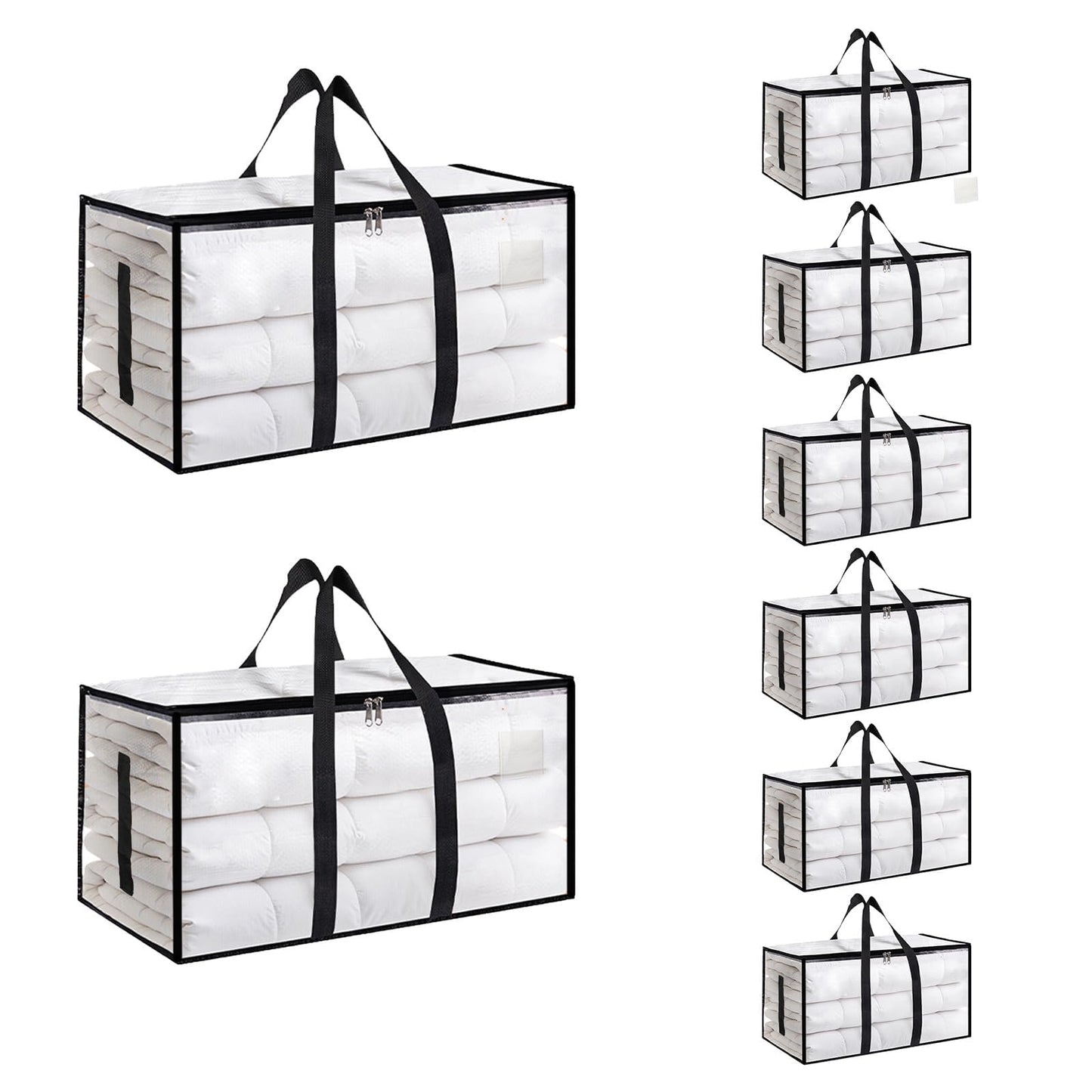8 Pack-Extra Large Heavy Duty Moving Bags - Waterproof Storage Totes with Handles & Zippers, Foldable for College Dorm, Storage (Clear)
