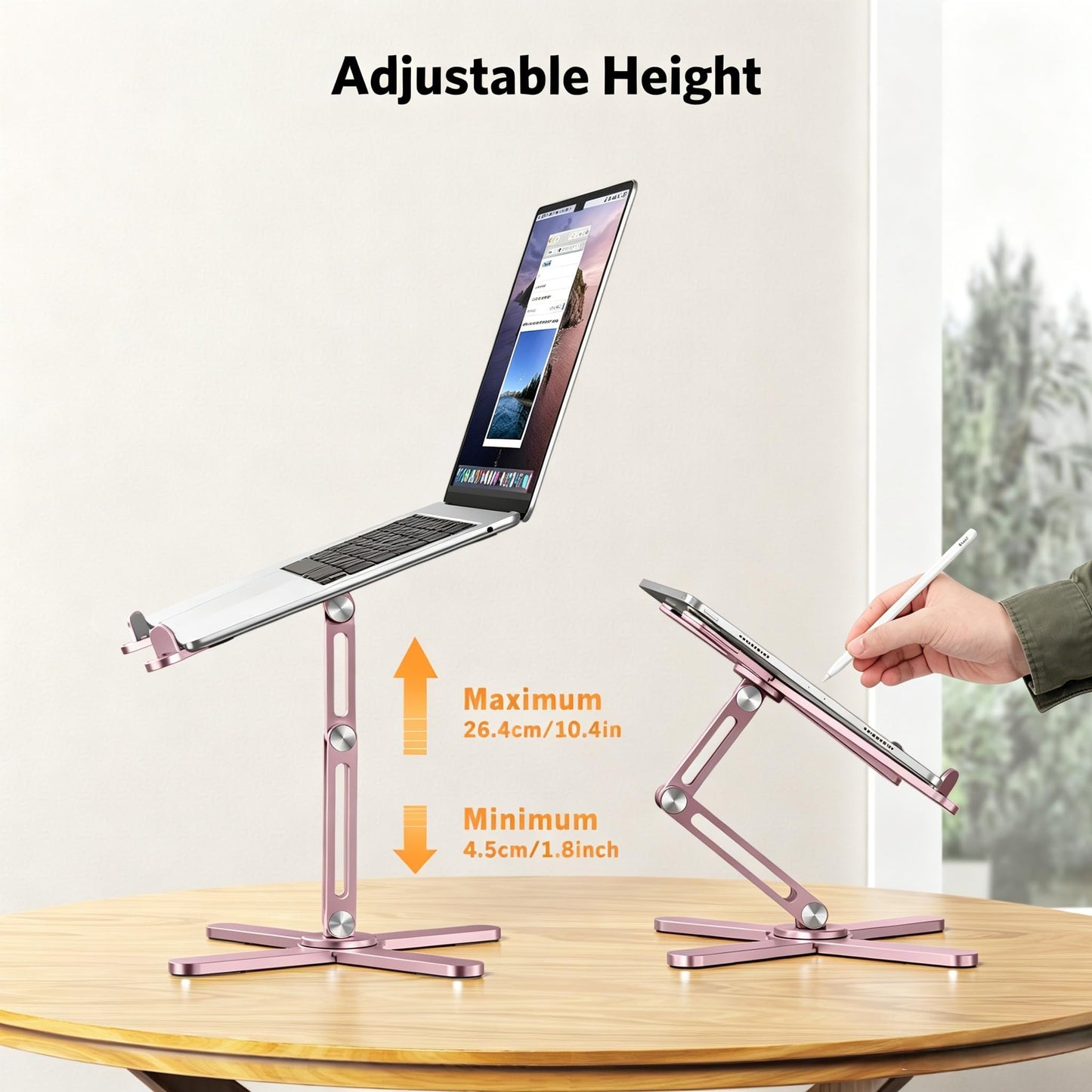 OMOTON 360° Rotating Laptop Stand Riser for Desk, Ergonomic Foldable Computer Stand Adjustable Height Angles for Collaborative Work, Easy Storage Fit Macbooks,All Laptops up to 16 inches, Pink