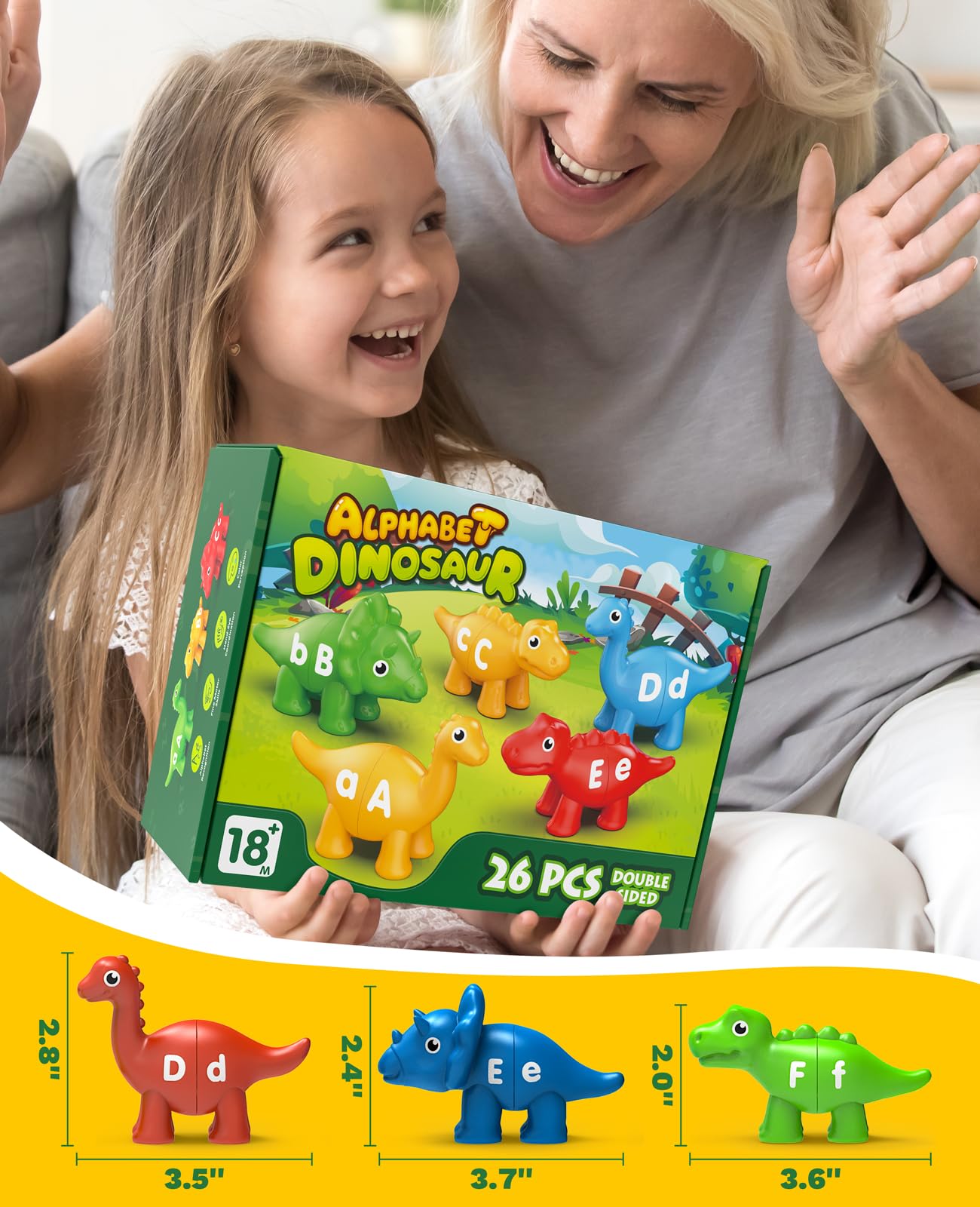 Learning Toys for 2 3 4 5 Year Old, 26PCS Dinosaur Alphabet Learning Toys with Uppercase and Lowercase,Preschool Activities Montessori Fine Motor Toys for Toddlers Kids Age 18M+ Boys Girls Gift