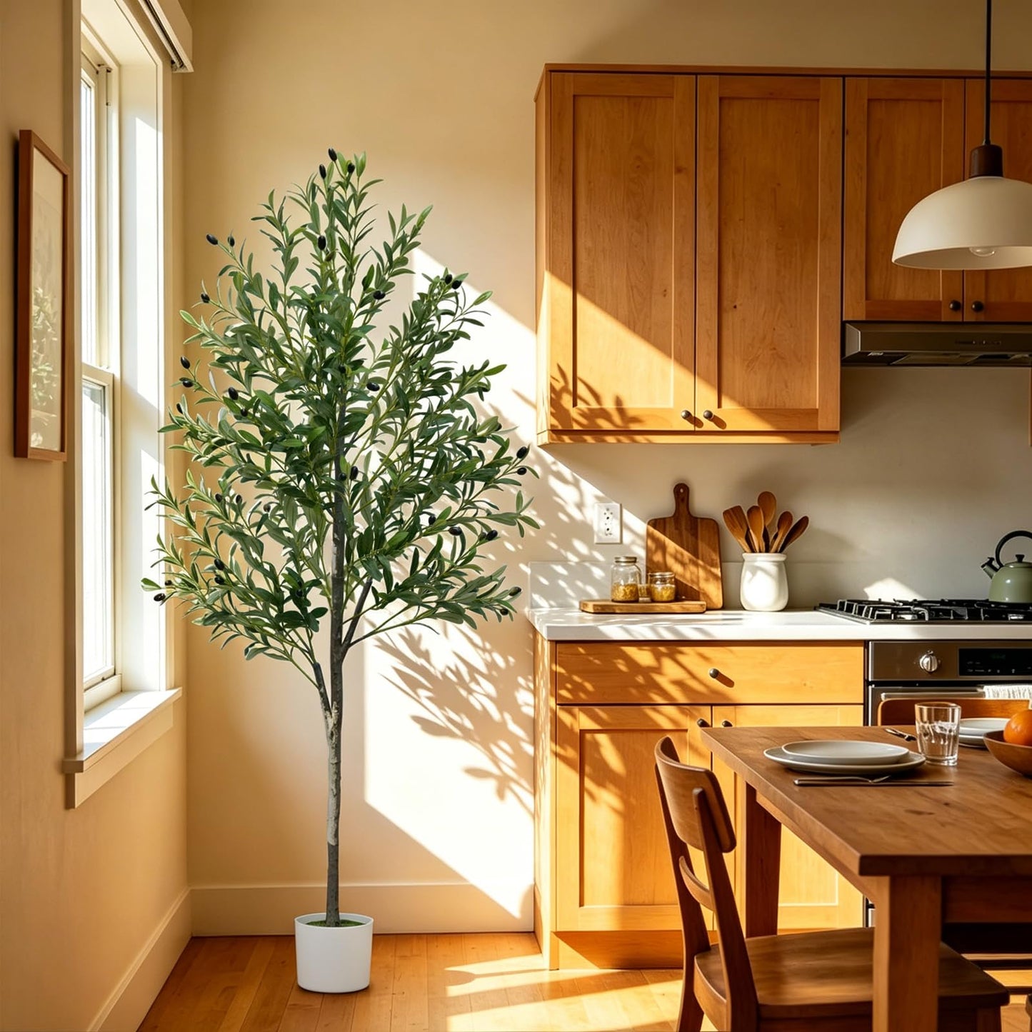 6FT Artificial Olive Tree,Artificial Plants Indoor,Faux Olive Tree Indoor with Natural Wood Trunk and Realistic Leaves and Fruits for Home Office Decor
