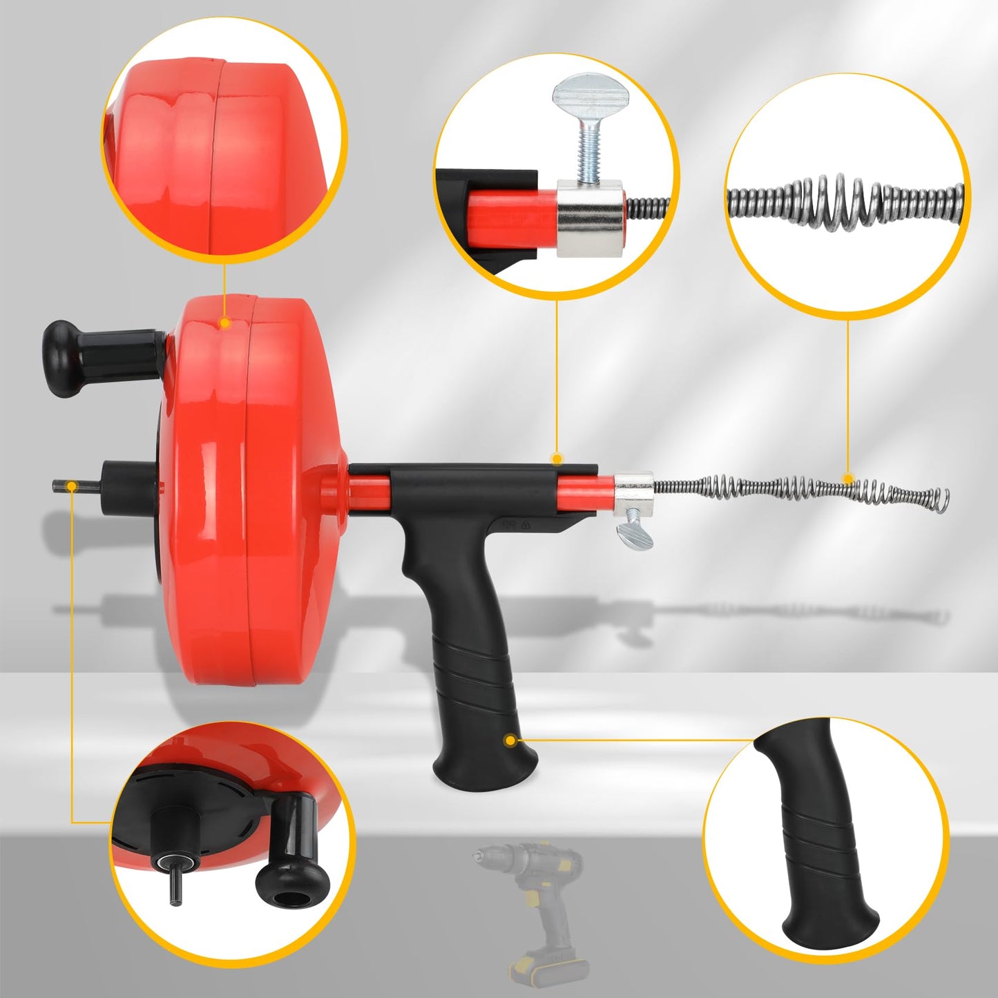 50 Ft Drain Auger,Use Manually or Drill Powered 50 Foot Drain Snake,Heavy Duty Flexible Plumbing Snake,With Gloves and Storage Bag,for Kitchen Sink, Shower Drain