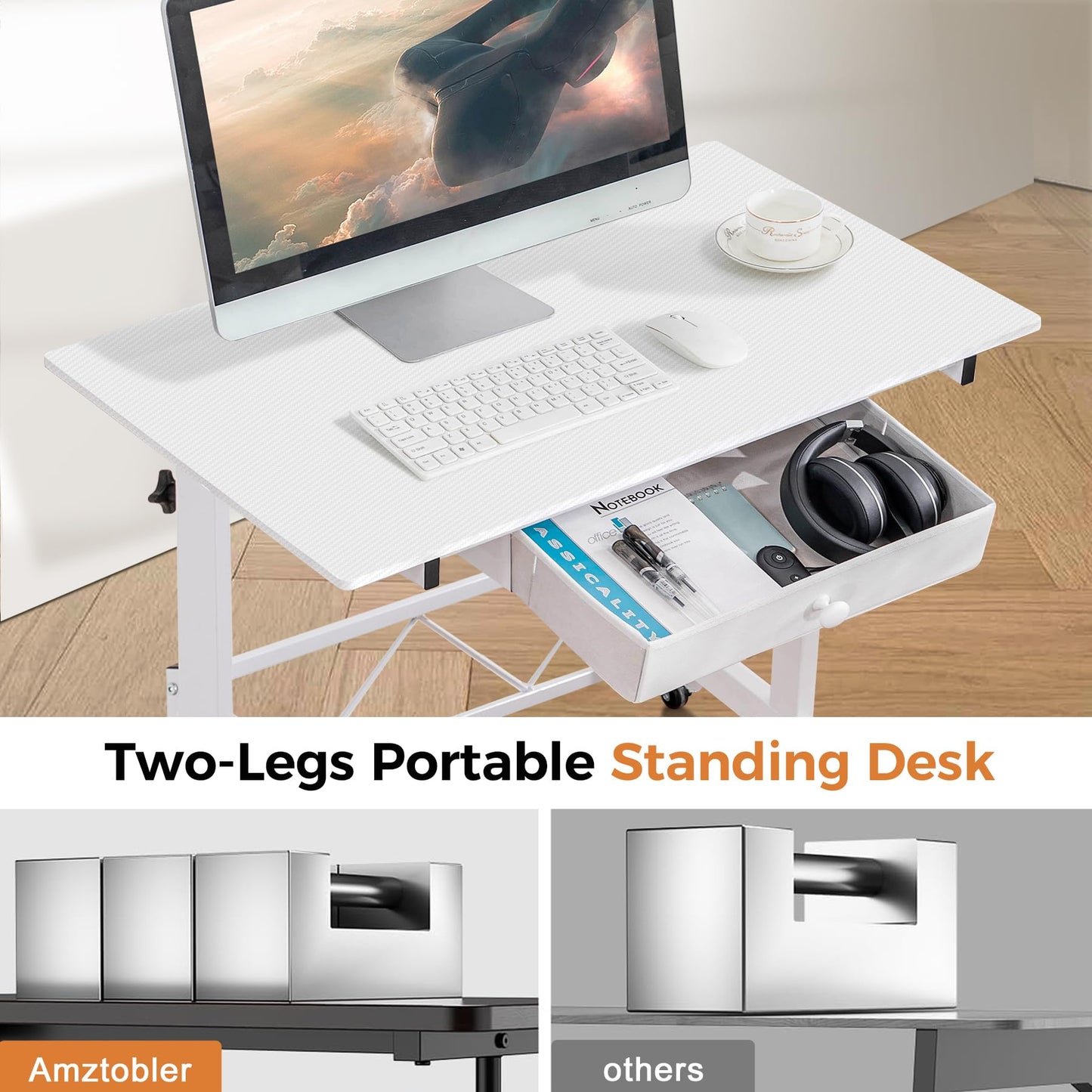 GTPLAYER Small Standing Desk Adjustable Height Small Computer Desk Mobile Portable Rolling Laptop Table with Wheels 32" Computer Workstation Sit Stand Desks Portable Standing Table Treadmill desks