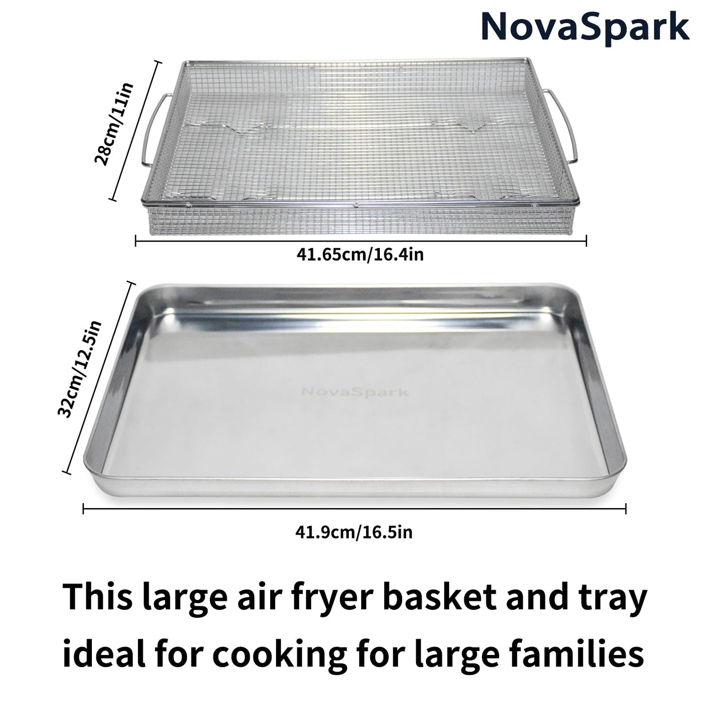 Air Fryer Basket for Oven Accessories Kitchen Dishwasher Safe Easy To Clean Use Healthy Silver Square Non Stick Pan Sturdy Extra Thick Wire Baking Rack Bacon Stainless Steel Tray Cooking 360° Airflow