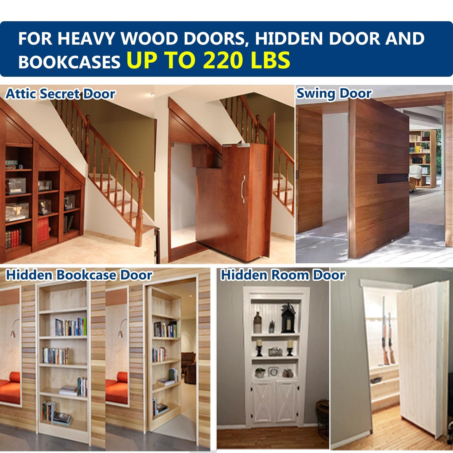 2 Pack | Heavy Duty Pivot Hinge for Wood Door - HBL' Stainless Steel Hidden Door Hinge for Secret Door, with 360 Degree Rotation, Invisible Pivot Door Hardware for Bookshelf.