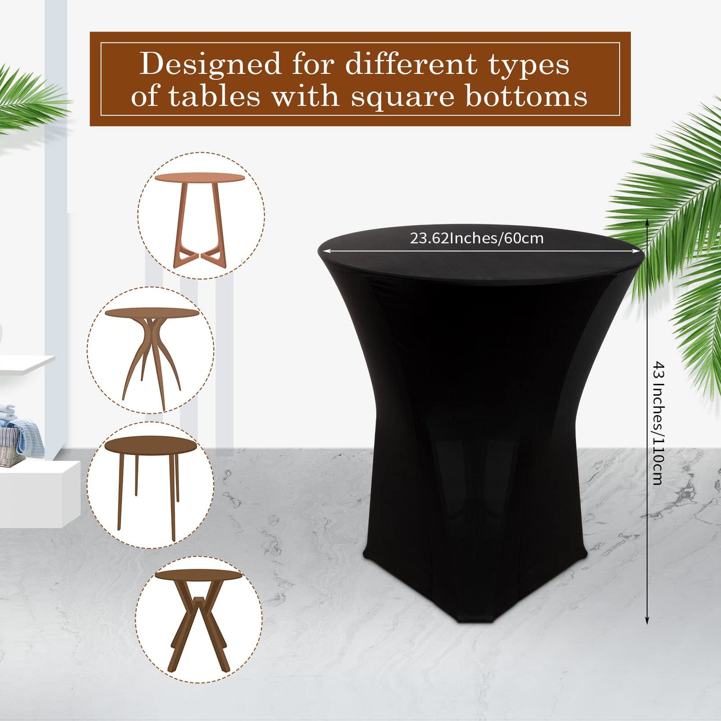 Linyuthia Spandex Cocktail Table Cover Bulk 24 x 43 Inch Round Highboy Stretch Bistro Tablecloths Fitted Corner High Top Clothes for Weddings Banquet Birthday Party(Black,14 Pack)