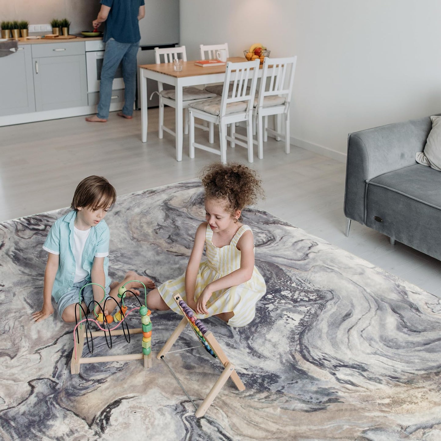 5x7 Area Rugs for Living Room, Modern Abstract Rug for Bedroom, Cream and Grey Machine Washable Rug, Large Stain Resistant Carpet for Dining Room Playroom Home Office, Pet & Kids Friendly