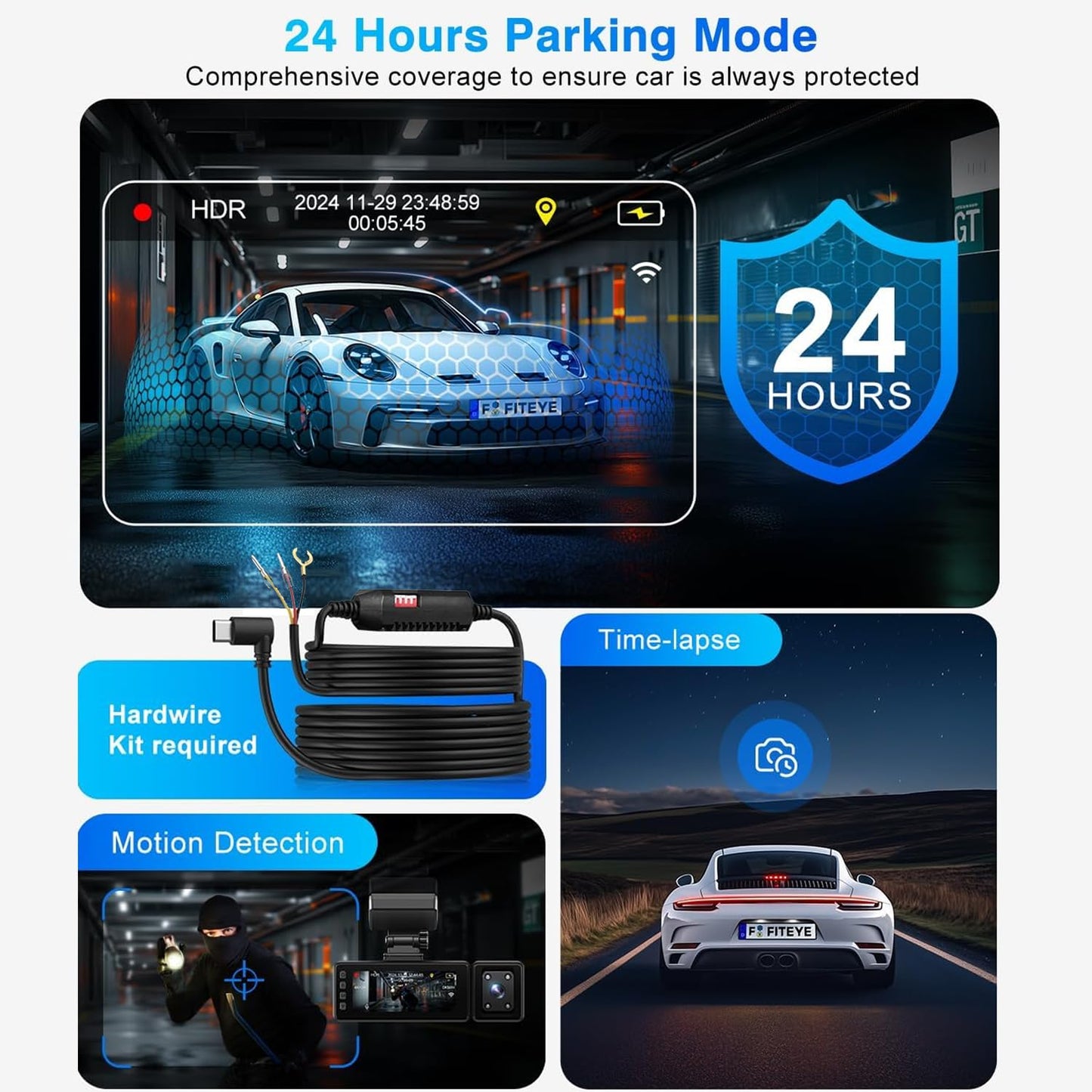 3 Channel 4K Dash Cam Front, 1080P Dash Camera Rear and Inside for Cars with 32GB Card, G-Sensor, 3.16 IPS Screen, 24Hr Parking, App Control,Loop Recording, Night Vision,Support 256GB Max