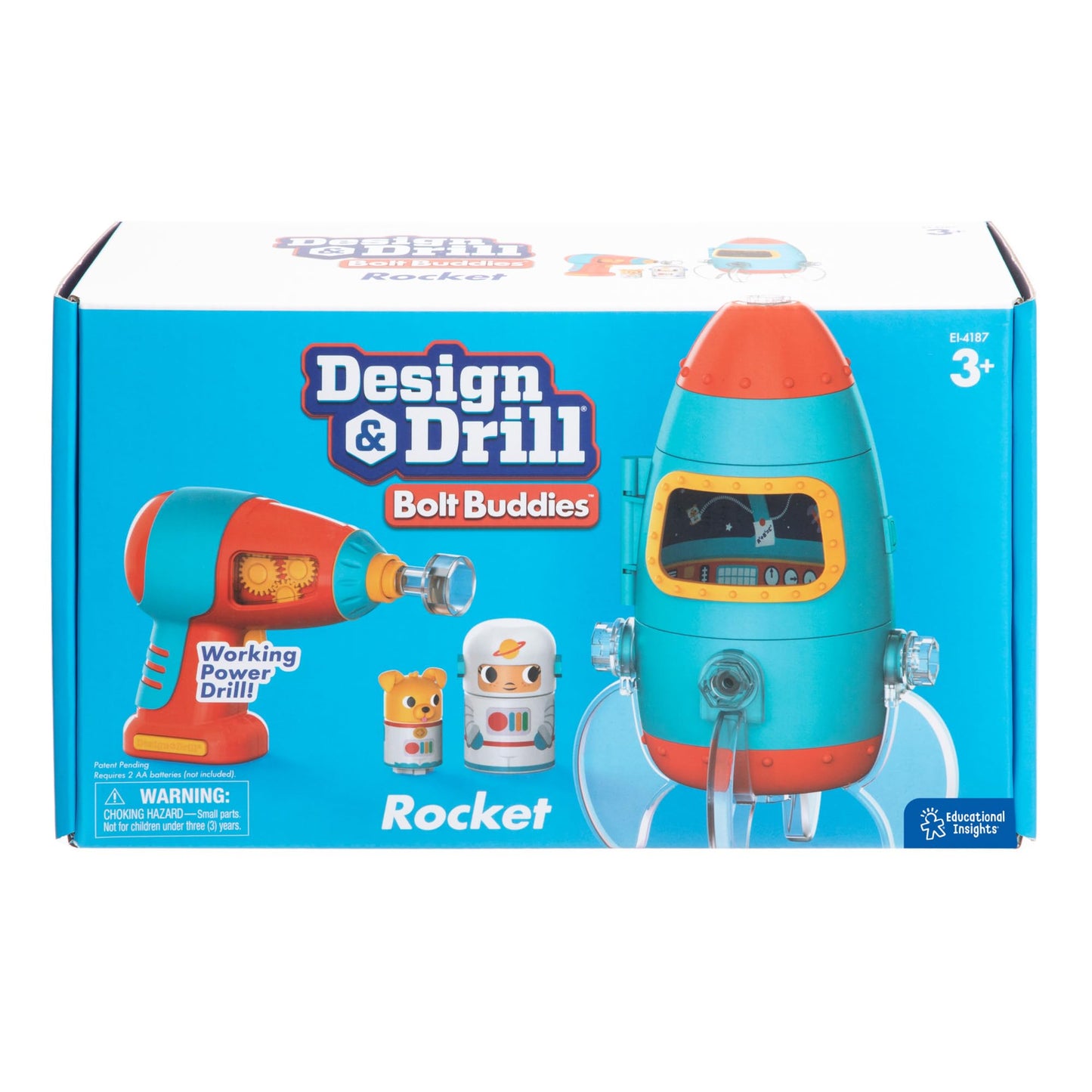 Educational Insights Design & Drill Bolt Buddies Rocket - Construction Toys & Toddler Tools, Kids Tool Set with Real Electric Drill Toy, Take Apart STEM Set, Building Kits and Gifts for Ages 3+