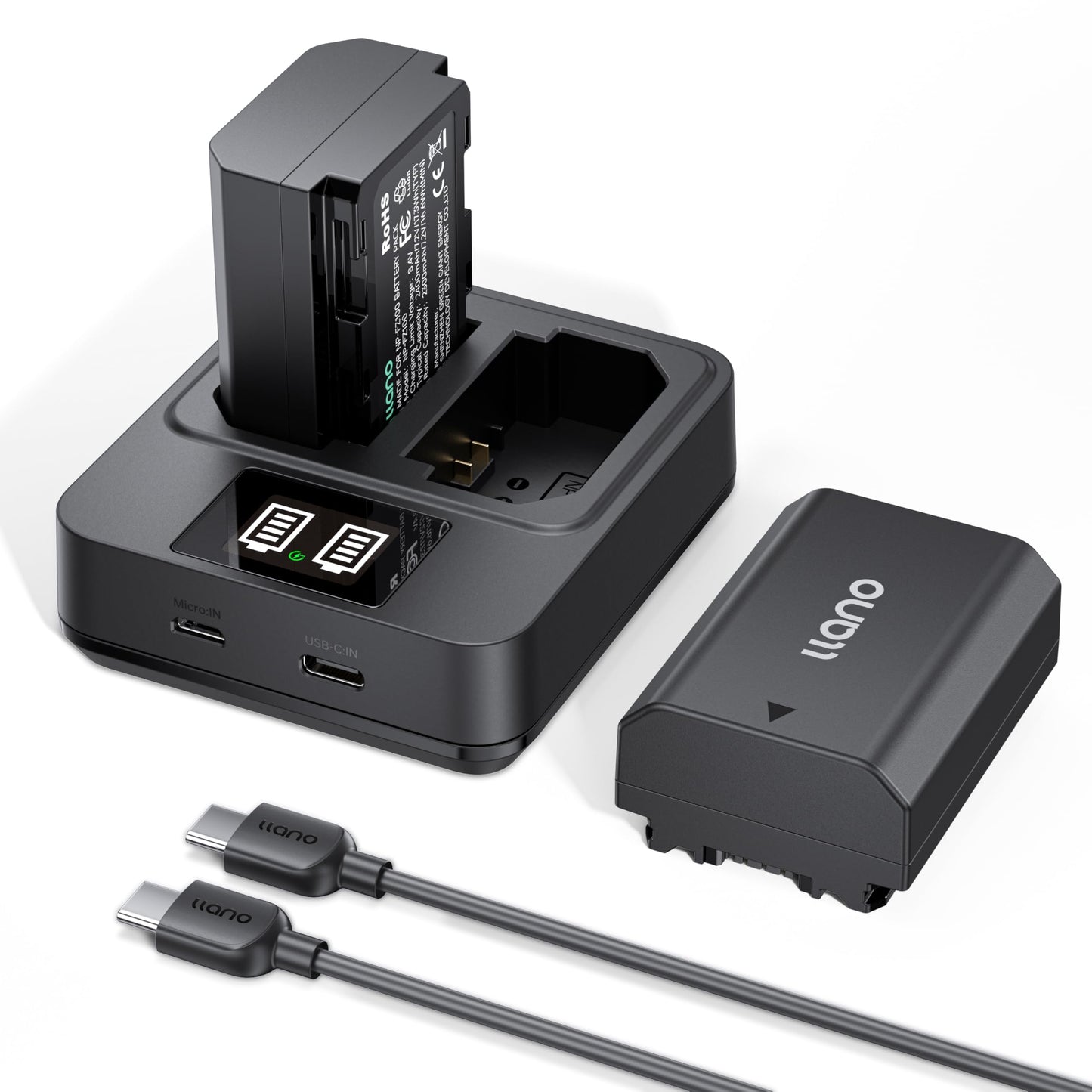 llano 2-Pack NP-FZ100 Batteries & 20W Fast Charger Set - for Sony A7III A7IV A6700 FX3 FX30 A7C A7CII A7RV A7RIII A6600 ZV-E1 ZV-E10II A9 A1 FX2 Cameras - Real 2400mAH Capacity, USB-C Fast Charging