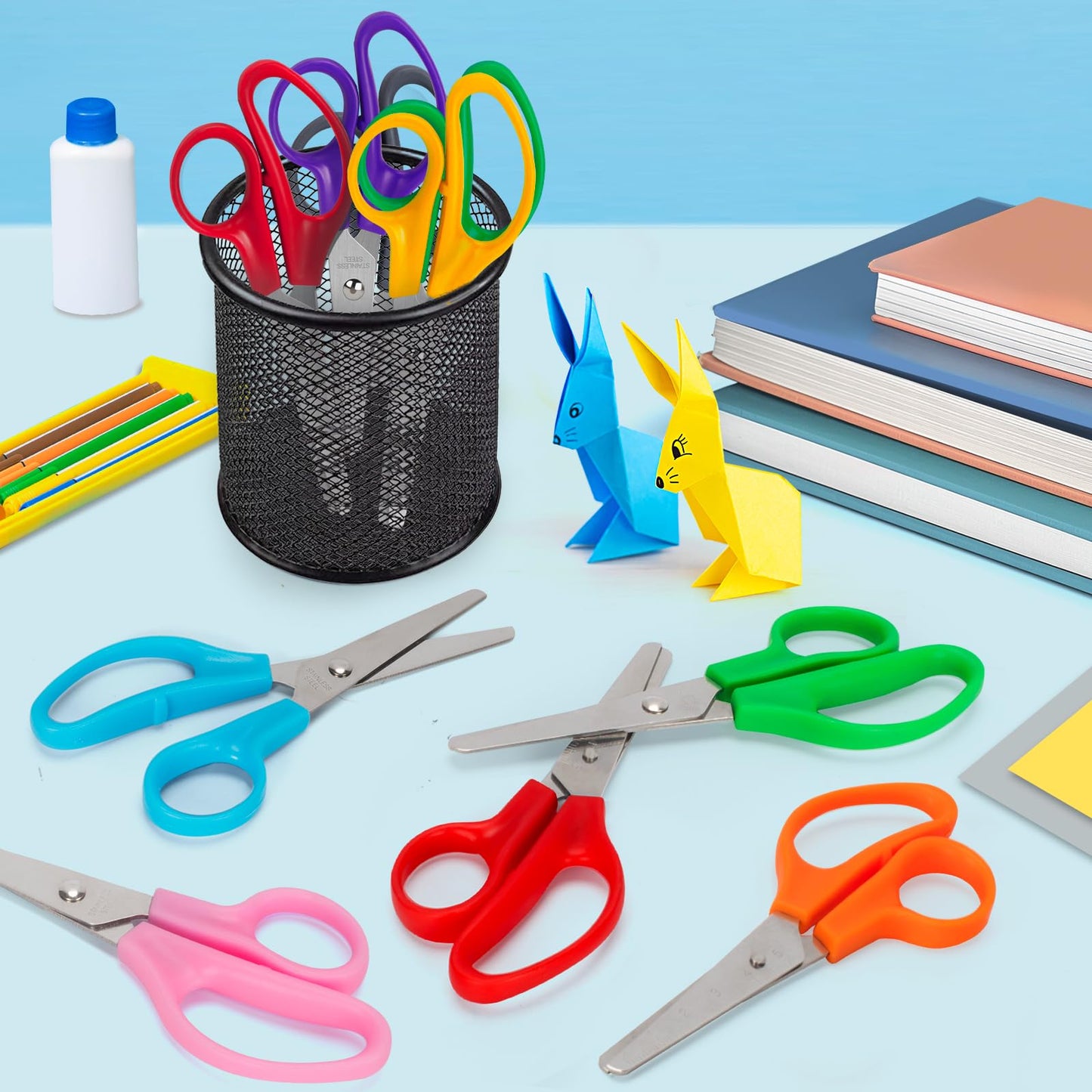 100 Pack Kids Scissors, 5 Inch Bulk Scissors for School, Blunt Tip for Child Student Teacher, Kids Safety for Preschool Classroom Office Home, School Supplies Craft Cutting Paper