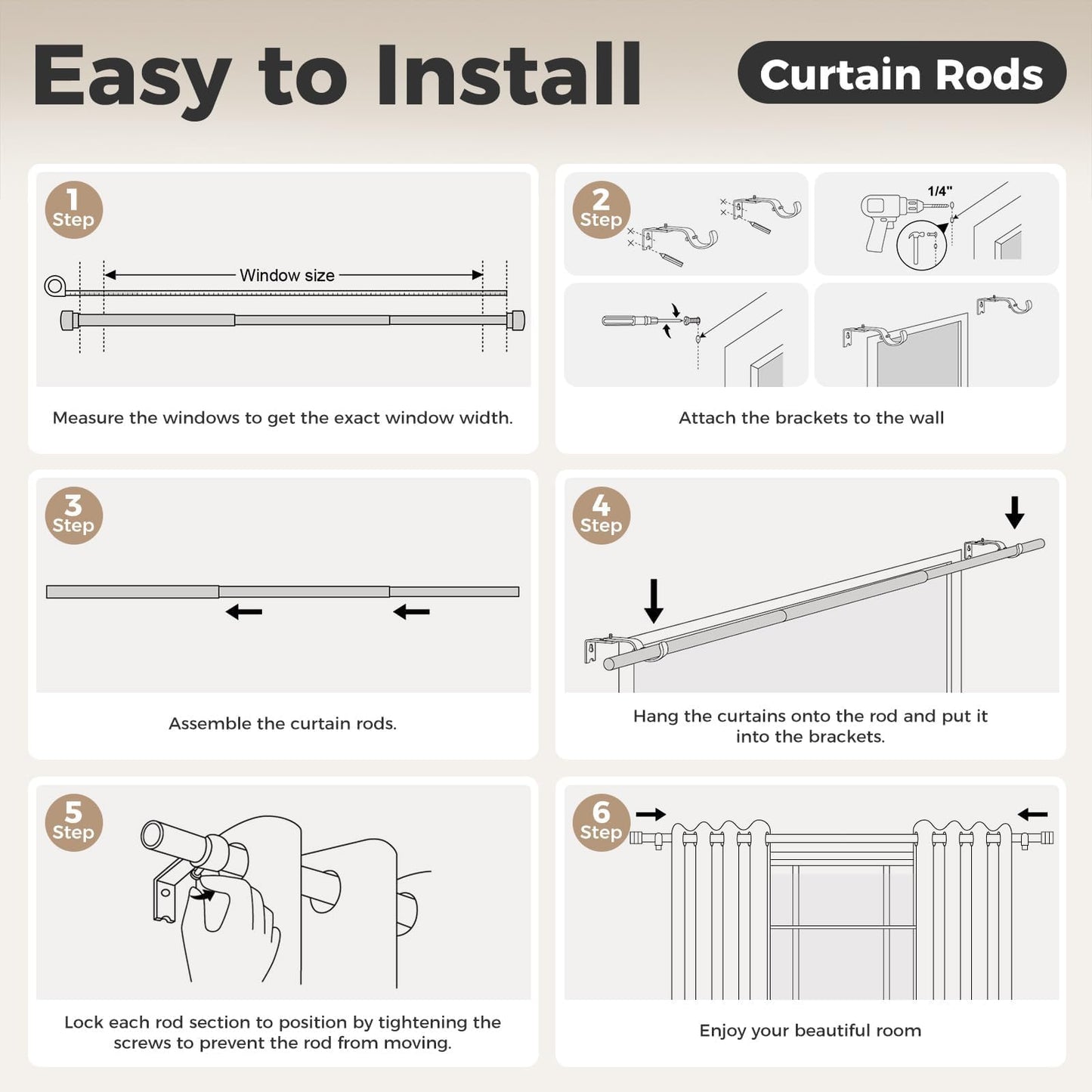 Wood Curtain Rods for Windows 66 to 120 Inch, 1โ Diameter Adjustable Curtain Rod with Imitation Wood Grain Finials, Decorative Heavy Duty Drapery Rod Set, Indoor/Outdoor Modern Curtains Rods
