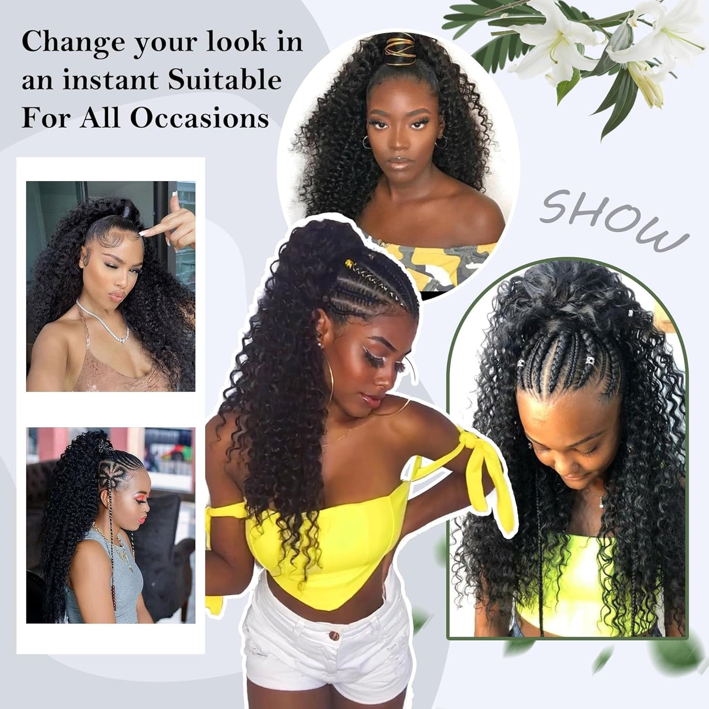 Alebery 27 Inch Drawstring Ponytail Extension for Black Women Deep Curly Ponytail Extension Synthetic Mixed with Human Hair Hairpieces Afro Kinky Curly Pony Tail for Daily Use (Rose Purple)