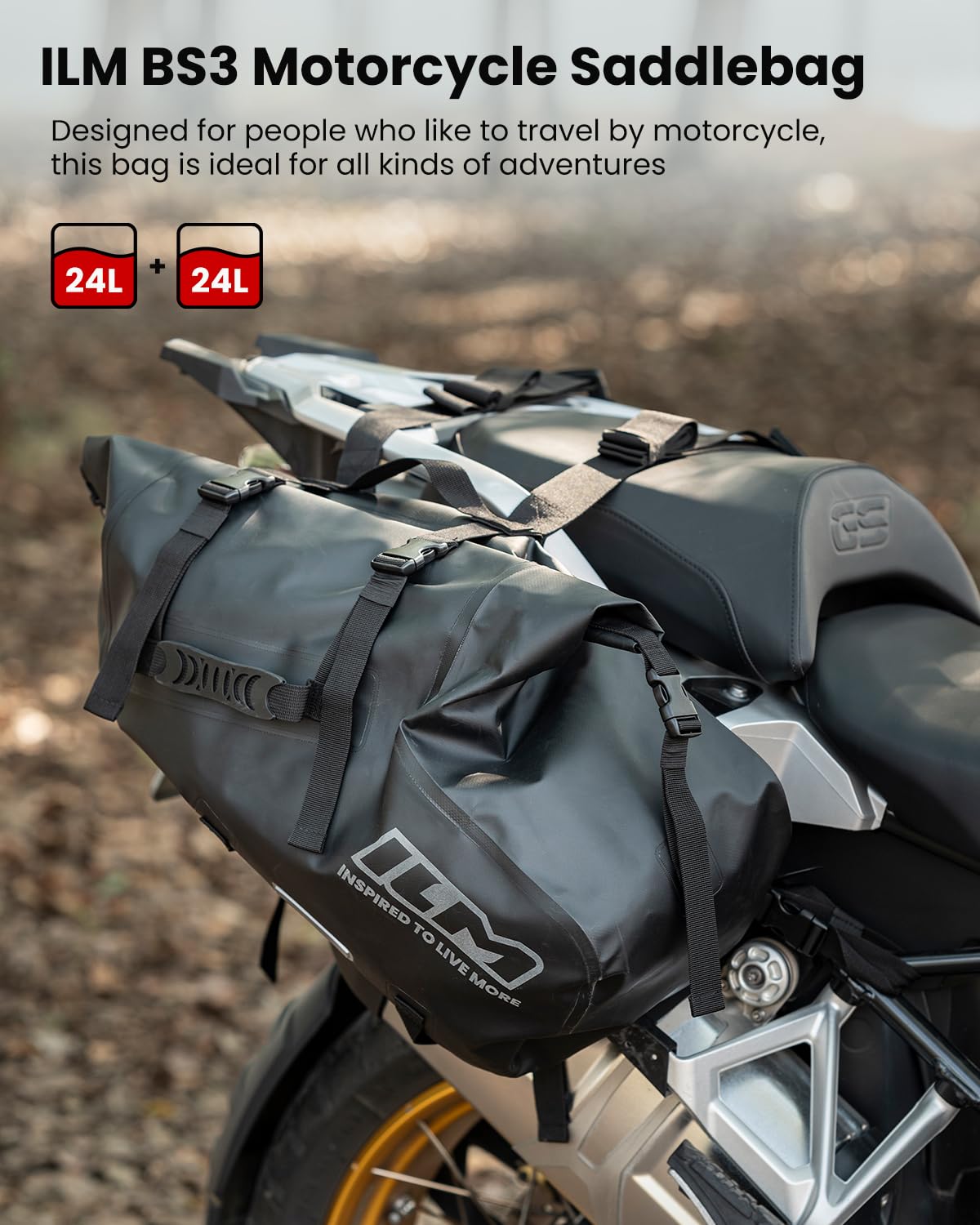 ILM Motorcycle Saddlebags Waterproof Motorbike Side Bags Panniers Large Capacity 48L(24L*2) Adventure Dual Sport BS3