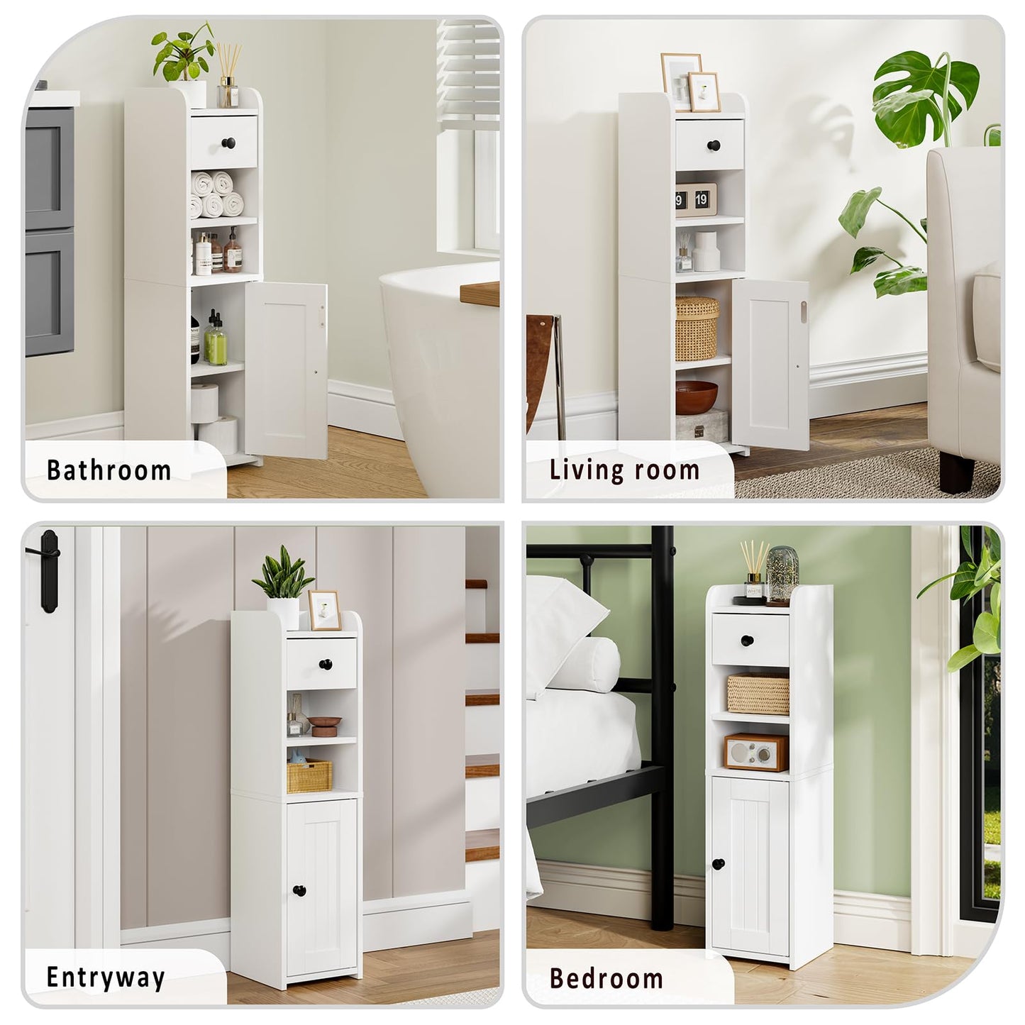 Lomojo Small Bathroom Storage Cabinet,Narrow Toilet Paper Holder,Corner Floor Cabinet with Doors and Drawer for Small Space,Adjustable Shelf Organizer,7.75L*7.75D*29.6H(White)