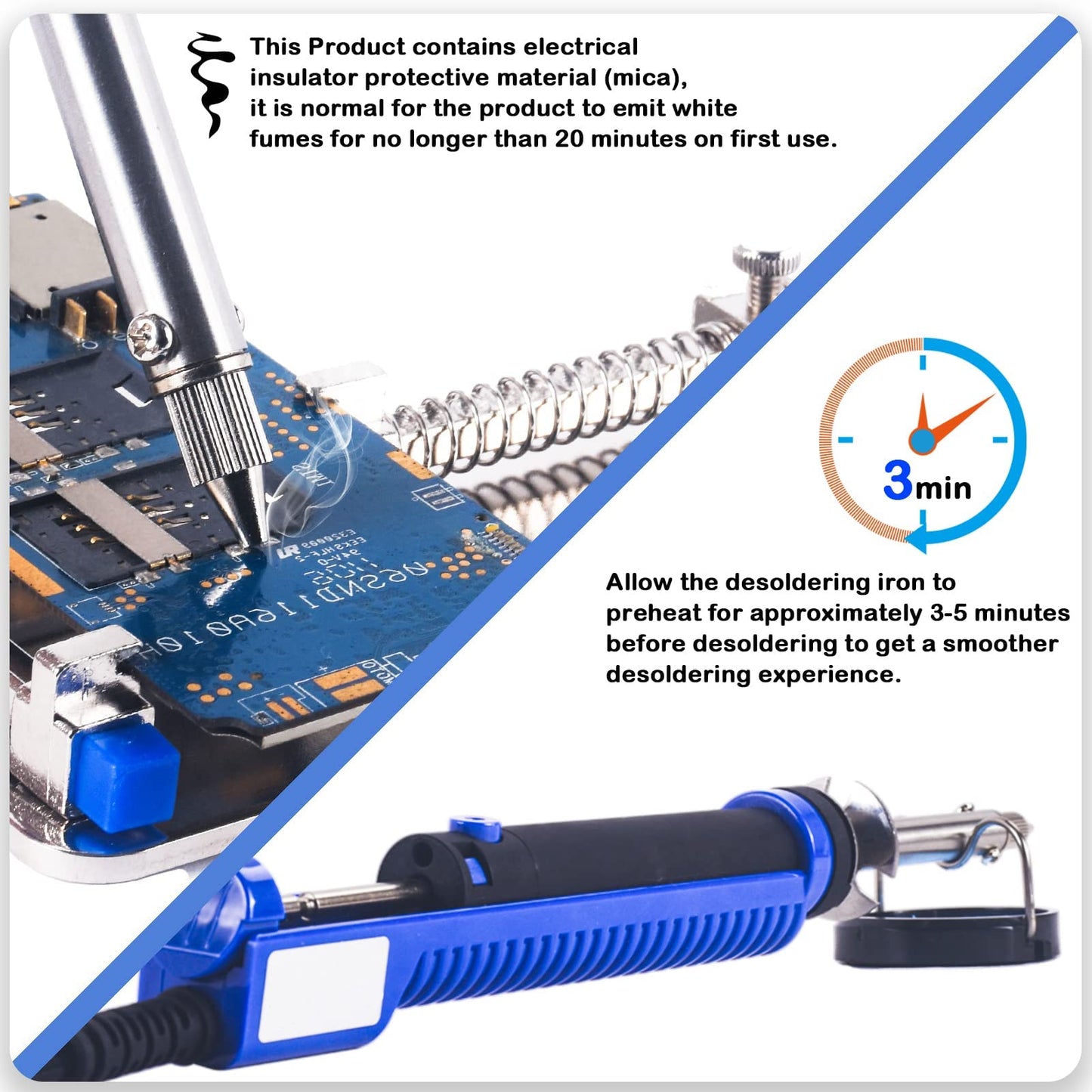 K KERNOWO 929D-V Electric Desoldering Soldering Iron Sucker – Desoldering Pump Tool with 1.0mm & 1.2mm Nozzles, Desoldering Gun with Wick & Cleaning Pin for Through-Hole Solder Removal